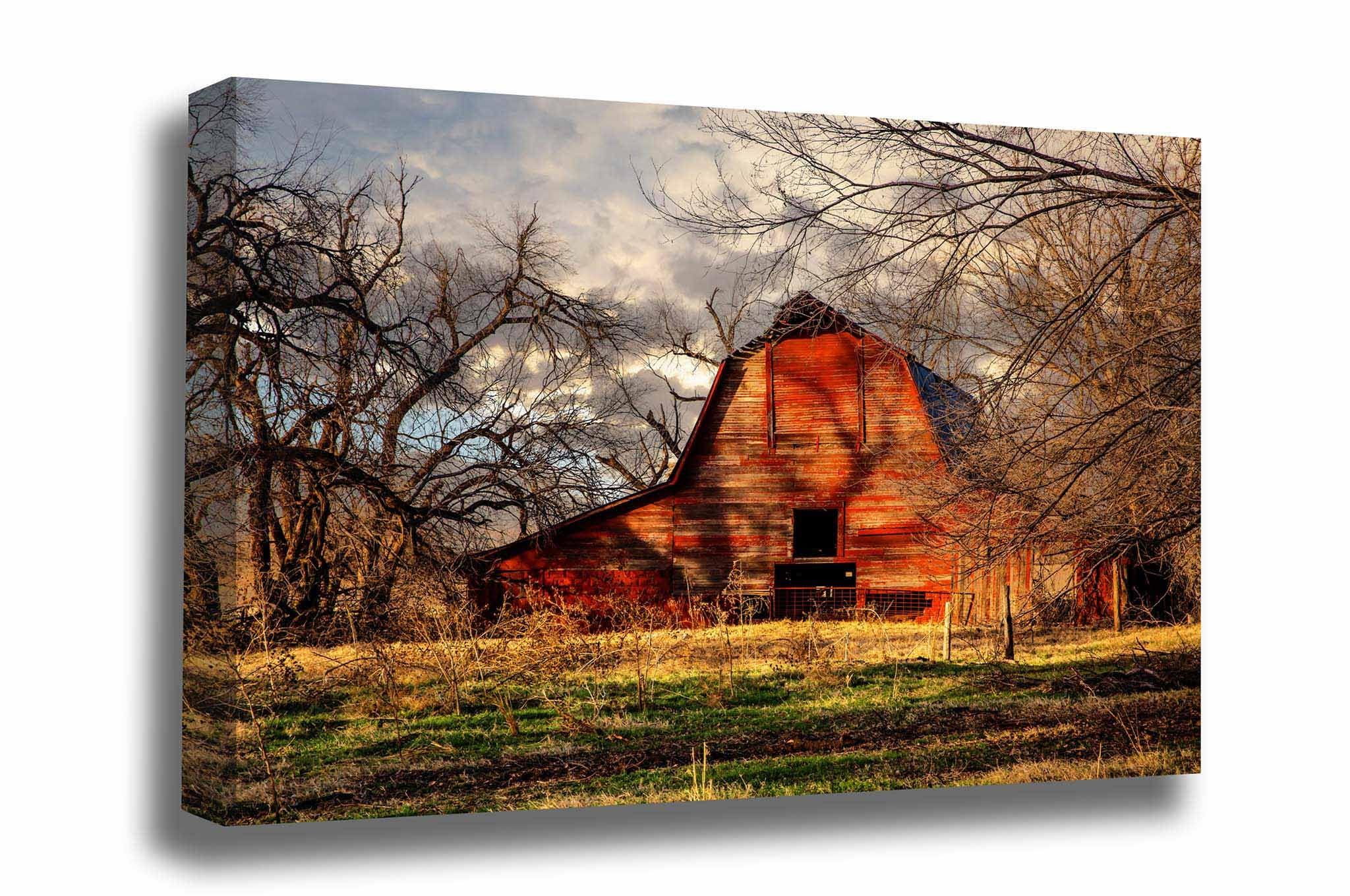Southern Plains Photography Country Canvas Wall Art (Ready to Hang) Gallery Wrap of Rustic Red Barn on Autumn Evening in Oklahoma Farm Photography Farmhouse Decor (.75\" Depth, 16\" x 24\")
