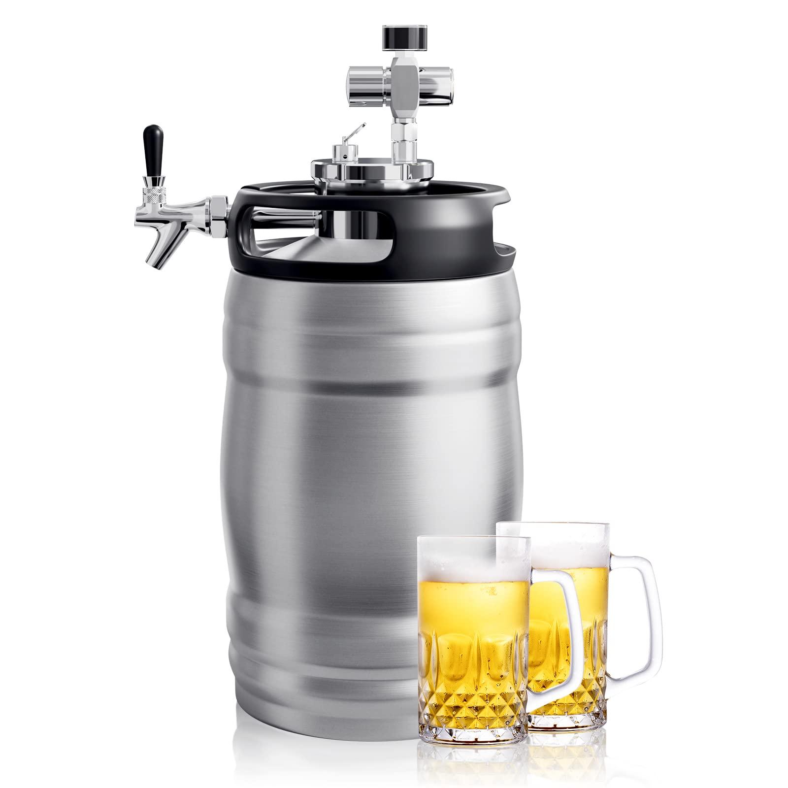 TMCRAFT TMCRAFT 1.3 Gal Double-Walled Beer Keg Growler, Pressurized Home Beer Dispenser System with Detachable Keg Spear Keep Fresh and Carbonation for Craft Beer Draft/Homebrew