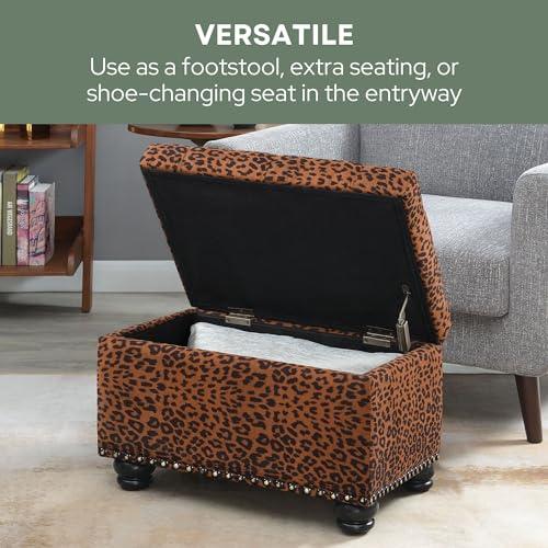 Convenience Concepts Convenience Concepts Designs4Comfort 5th Avenue Upholstered Storage Ottoman 24\" - Contemporary Foot Stool and Seat with Hinged Lid for Living Room, Dining Room, Office, Den, Forest Leopard Print Fabric