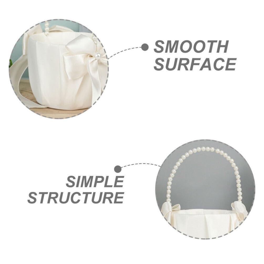 HOLIDYOYO HOLIDYOYO Wedding Flower Girl Baskets with Pearl Handle Bowknot Satin Flower Baskets Flower Pedal Basket for Wedding Ceremony Party