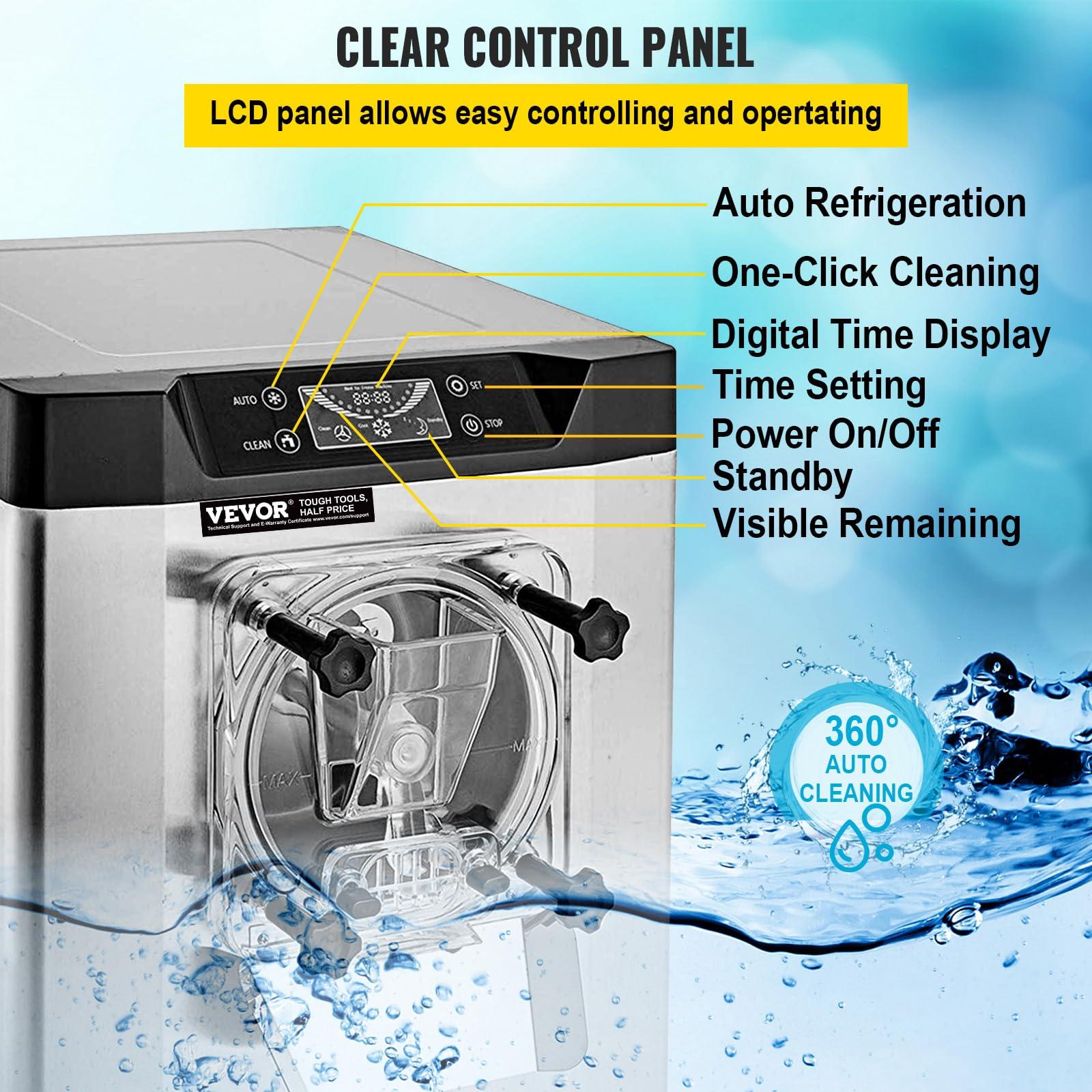 VEVOR VEVOR Commercial Ice Cream Machine 1400W 20/5.3 Gph Hard Serve Ice Cream Maker with LED Display Screen Auto Shut-Off Timer One Flavors Perfect for Restaurants Snack bar Supermarkets