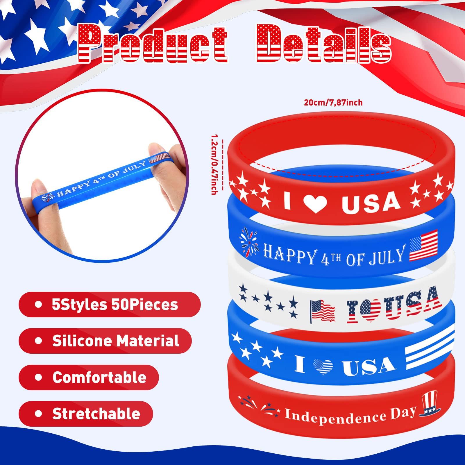 Estune Estune 100 Pcs 4th of July Party Favors 50 Patriotic Shutter Glasses Bulk 50 American Flag Silicone Bracelets Patriotic Party Favors for Independence Day Fourth of July Party