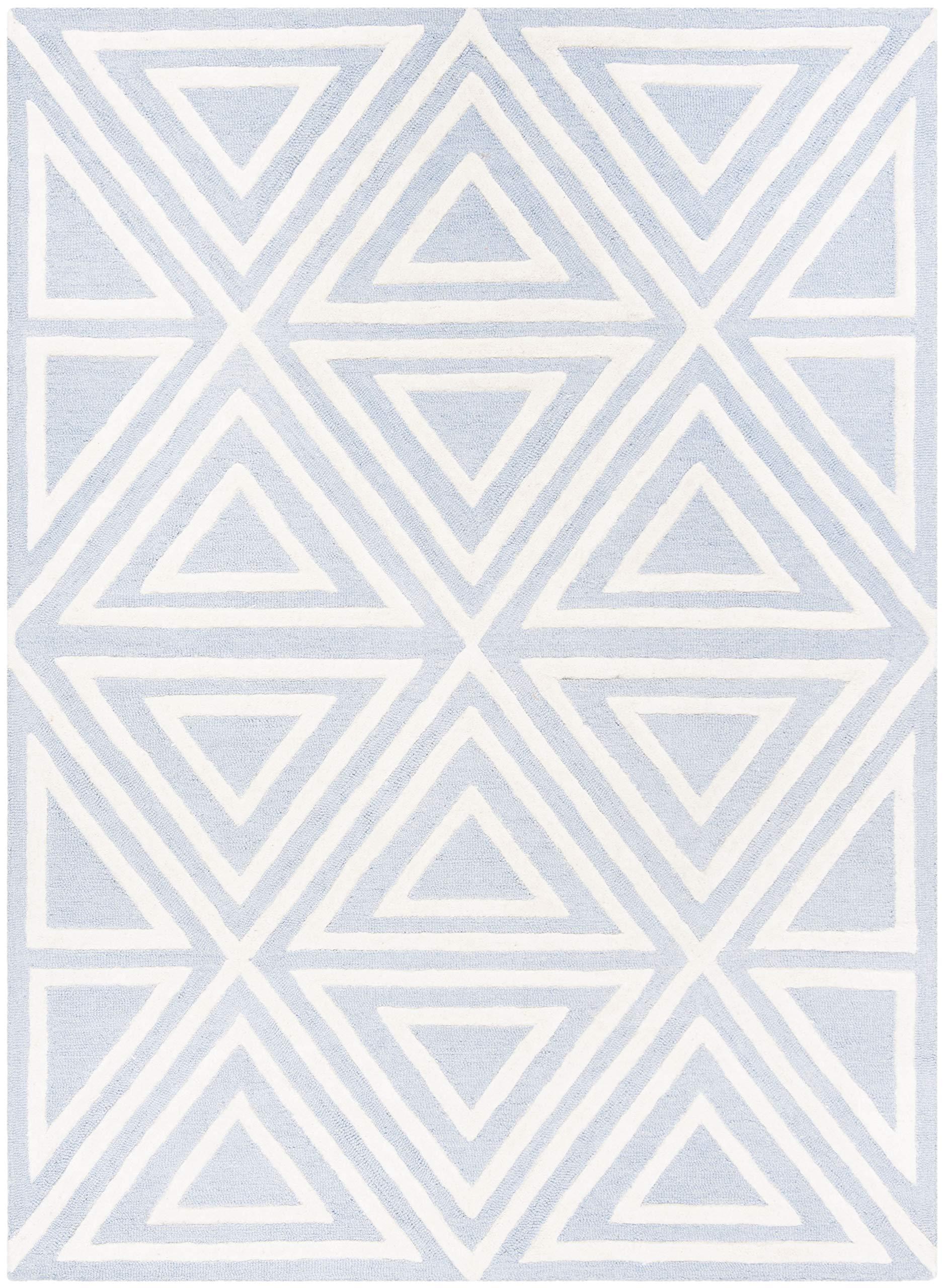 Safavieh SAFAVIEH Kids Collection Area Rug - 5' x 7', Blue & Ivory, Handmade Geometric Wool, Ideal for High Traffic Areas in Living Room, Bedroom (SFK912E)