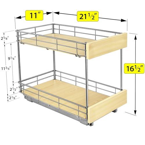 LYNK PROFESSIONAL LYNK PROFESSIONAL SELECT Pull Out Cabinet Organizer - 11\" x 21\" - Slide Out Drawer for Kitchen Cabinets - Sliding Pantry Shelves - Roll Out Shelf for Pots, Pans, Lifetime Ltd Warranty - 2 Tier
