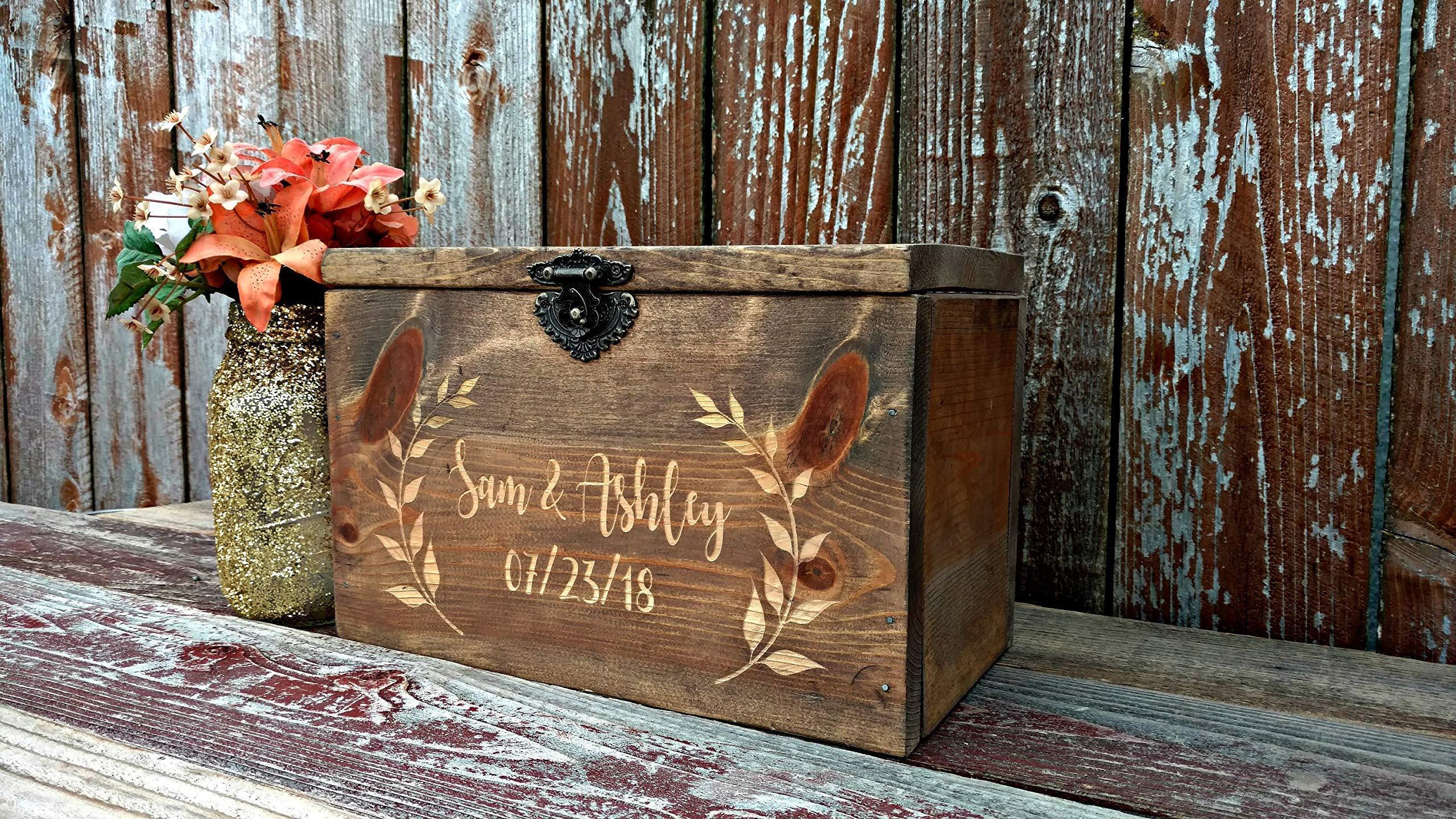 Generic Wedding Card Box Engraved Wood Personalized Front Holds Wedding cards with Slit and Lock