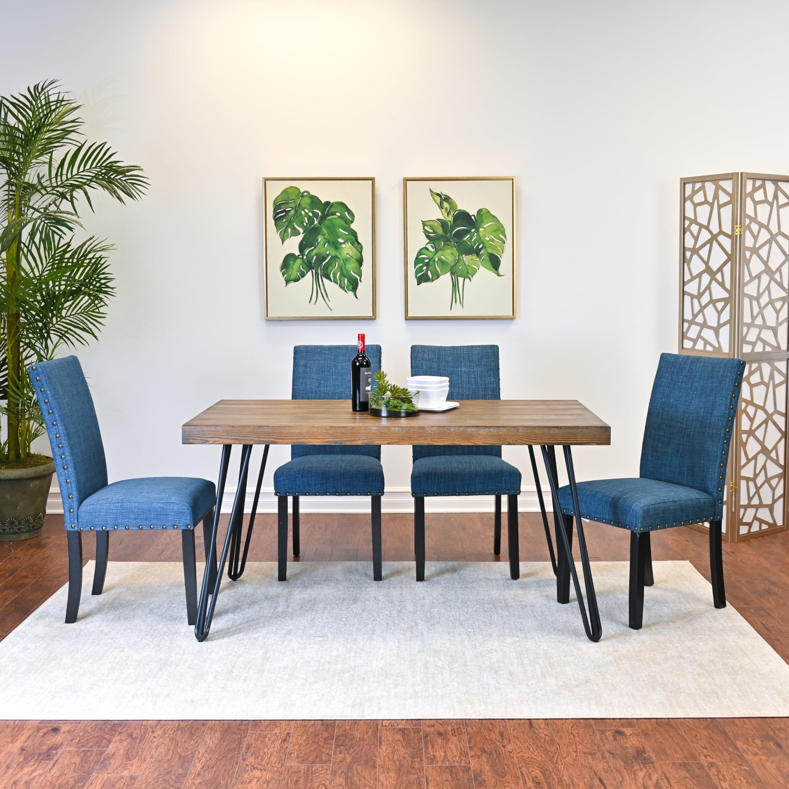Roundhill Furniture Roundhill Furniture Amisos 5-Piece Dining Set, Hairpin Dining Table with 4 Chairs Blue