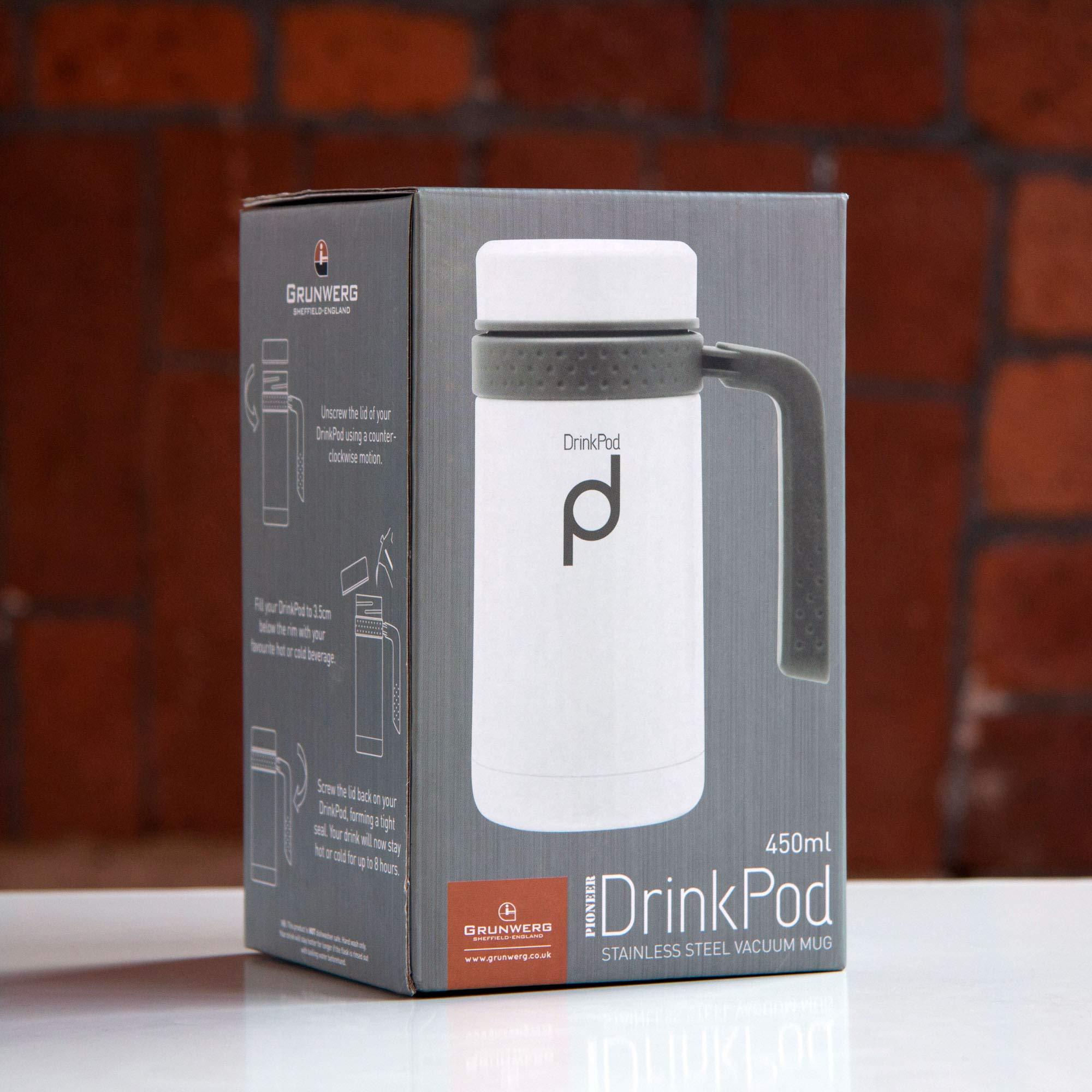 DRINKPOD DrinkPod Pioneer Stainless Steel Vacuum Insulated Leak-Proof Capsule Flask 6 Hours Hot 24 Hours Cold, Red, 0.45 Litre