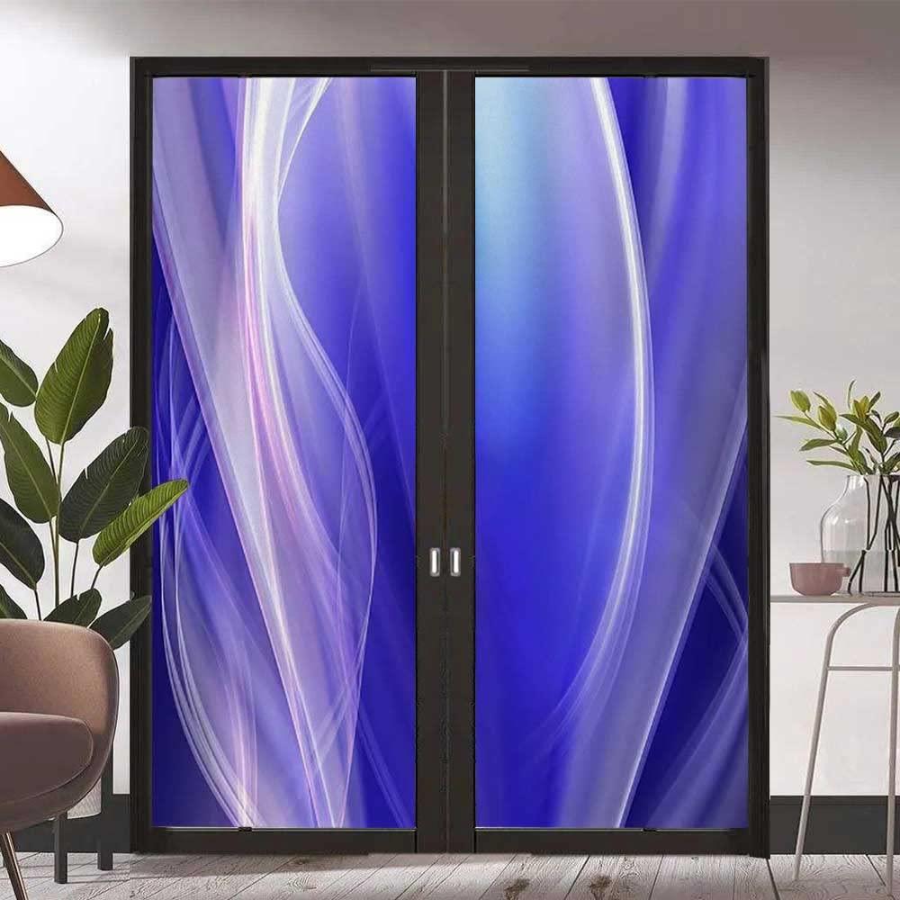 G01-ART Stained Glass Window Film Self Adhesive Blue Line Modern Removable Window Tint Film Privacy Privacy Film Application Kit 17.7inch x 35.4inch (L+R,2PCS)
