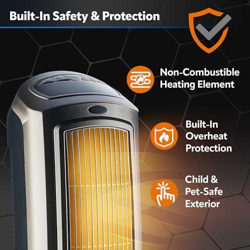 Lasko Lasko Oscillating Digital Ceramic Tower Heater for Home with Adjustable Thermostat, Timer and Remote Control, 23 Inches, 1500W, Silver, 755320, 8.5L x 7.25W x 23H, Silver