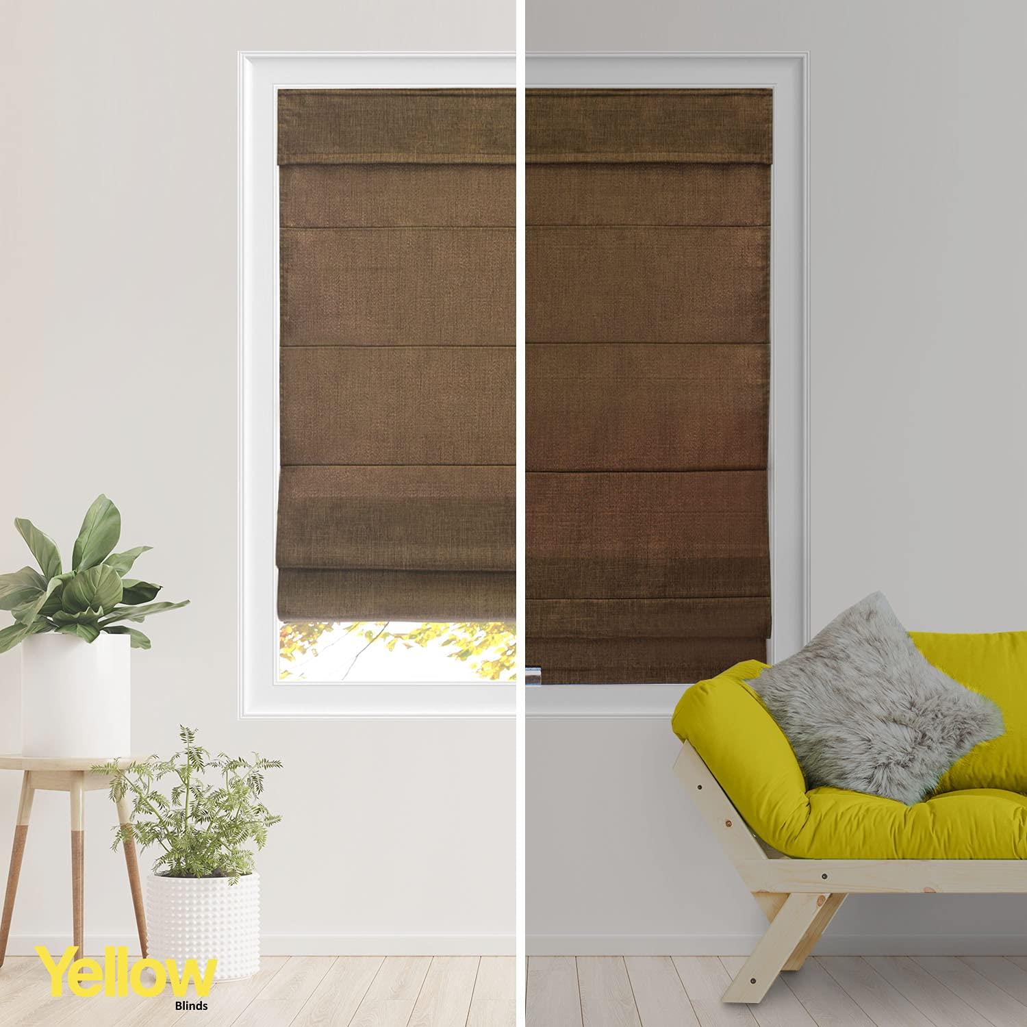 YELLOW BLINDS Room Darkening Roman Shades for Windows, Cordless Linen Fabric Window Blind Treatment, UV Blocking, Energy Efficient and Privacy Protection, 31 X 64, Burton Brown by YELLOW BLINDS