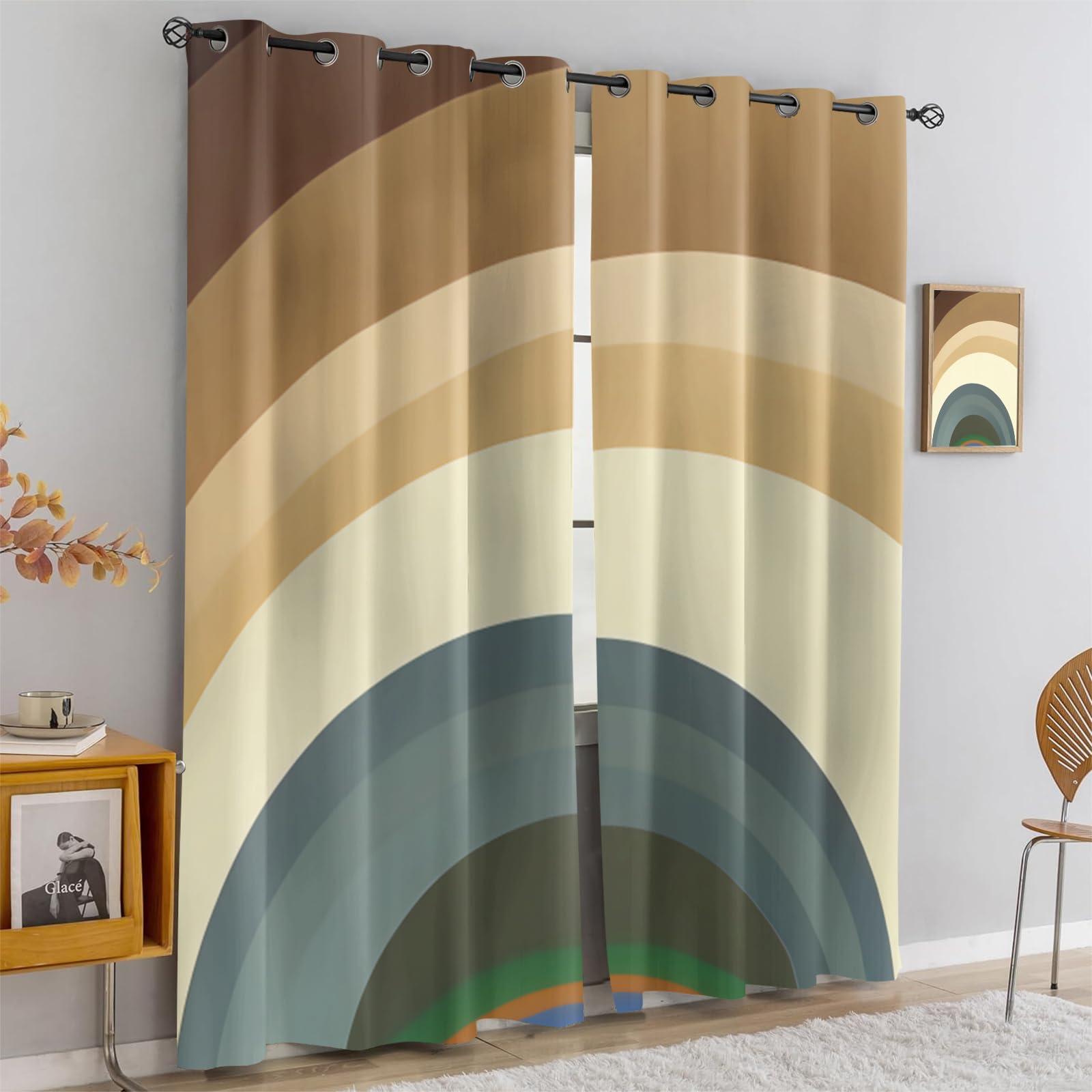 XAFIAUR XAFIAUR Rainbow Circle Art Blackout Curtains, Creative Circle Texture Curtain Panels for Bedroom - Grommet Thermal Insulated Room Darkening Curtains for Living Room 72" W x 72" L