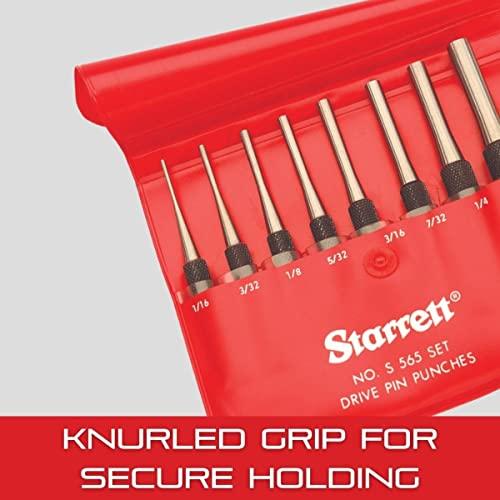 Starrett Starrett Drive Pin Punch Set with Knurled Grip in Round Red Plastic Box - 4\" Length, 1/16\", 3/32\", 1/8\", 5/32\", 3/16\", 7/32\", 1/4\", 5/16\" Punch Diameter, Set of 8 - S565WB