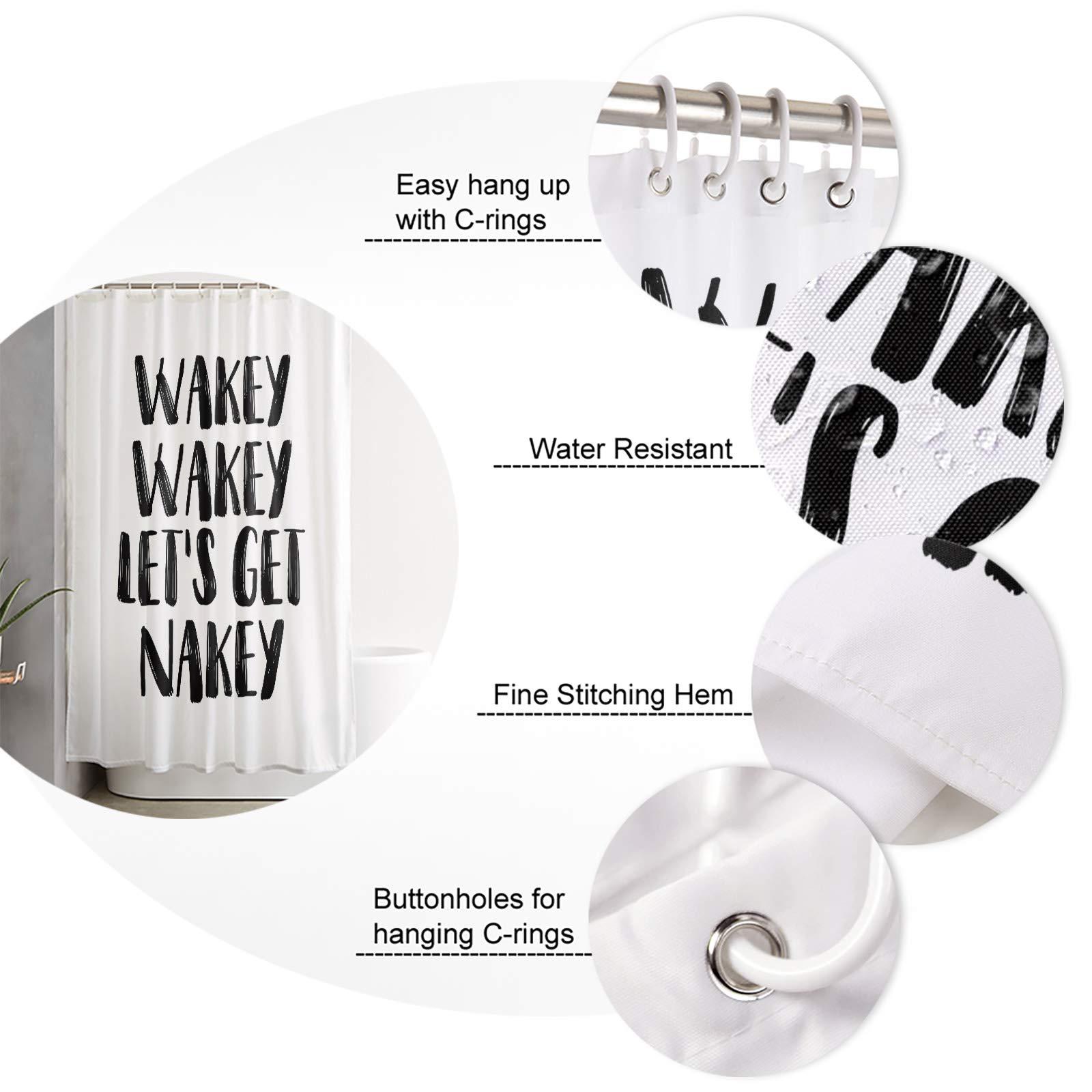 EZON-CH EZON-CH Shower Curtains for Bathroom, Wakey Let\'s Get Nakey Shower Curtain Set Polyester Waterproof Fabric Bath Curtain with Hooks for Home Hotel Apartment Farmhouse 54x78 inch