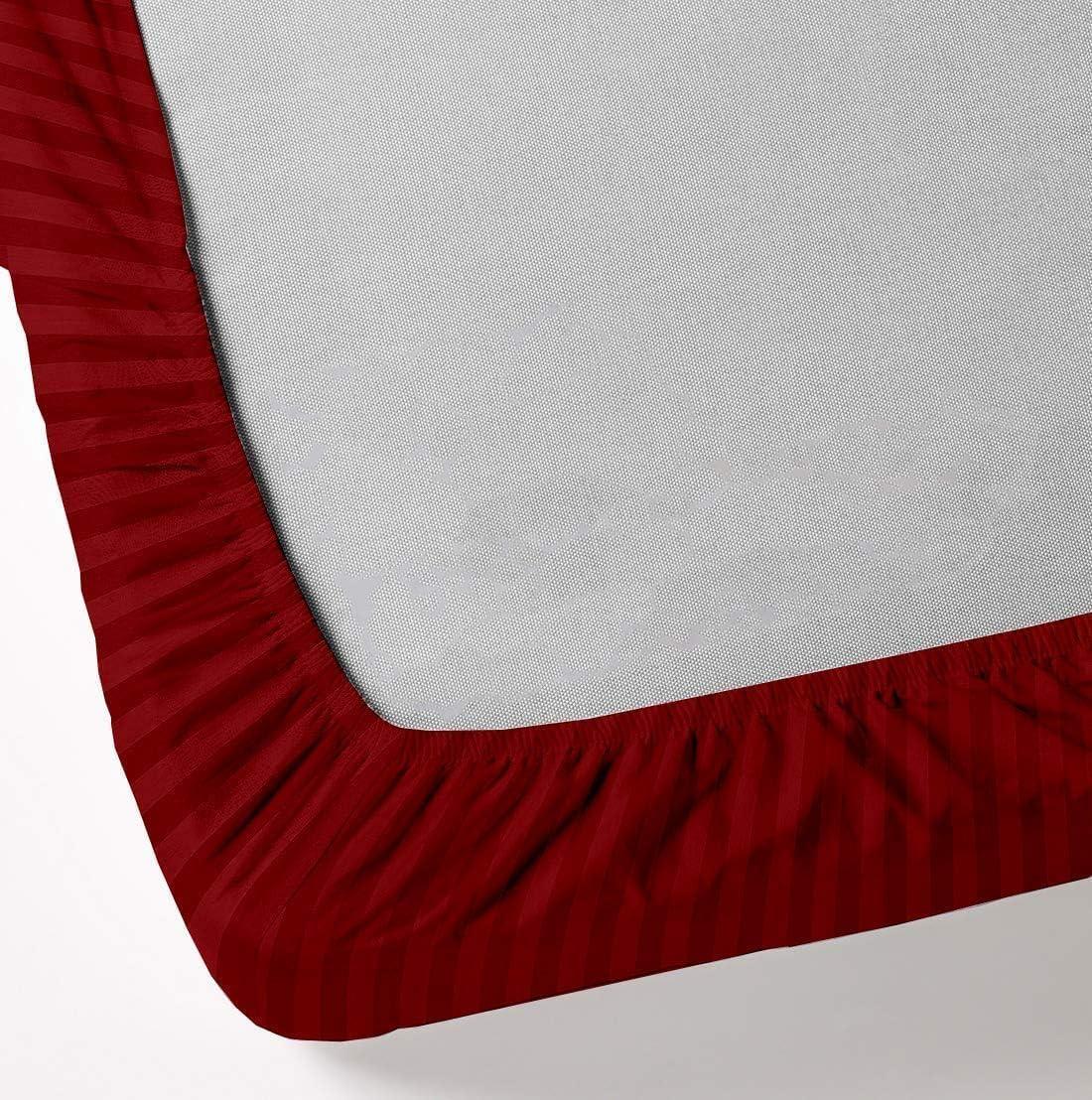NON Sticky cotton Queen Size Sheet Set - 6 Piece Set - 400-Thread-Count 100% Egyptian Cotton Bed Sheets - Deep Pockets - Easy Fit - Bed Sheets Queen Size Set - Burgundy Stripe Bed Sheets - Queens Sheets - 6 PC