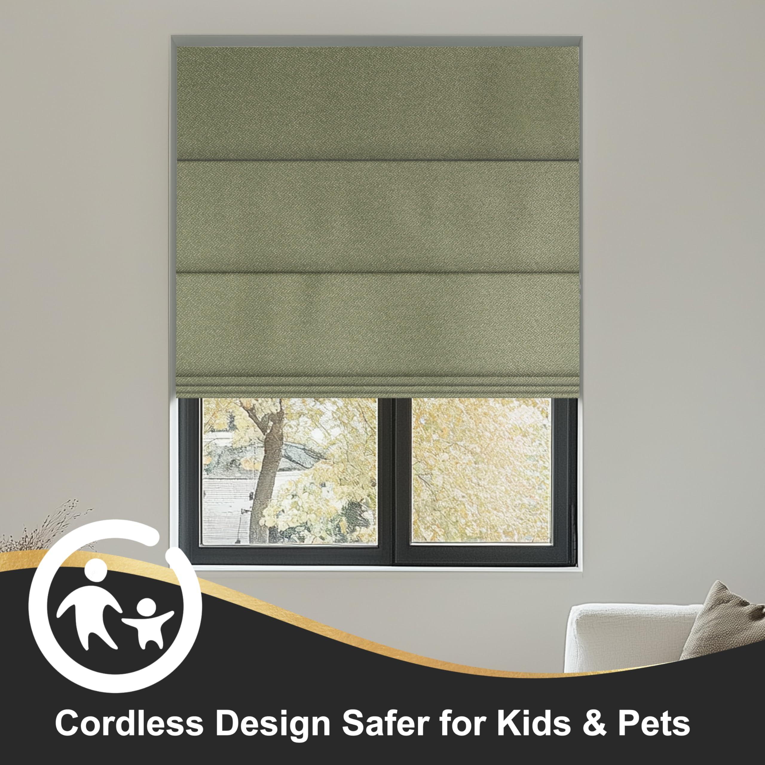 BERISSA BERISSA No Tool No Drill Blackout Roman Shades for Windows,Cordless Roman Blinds,Room Darkening Shades,Pull Down Window Shades for Home Office.Easy to Install.Light Green.60 W x 72" H
