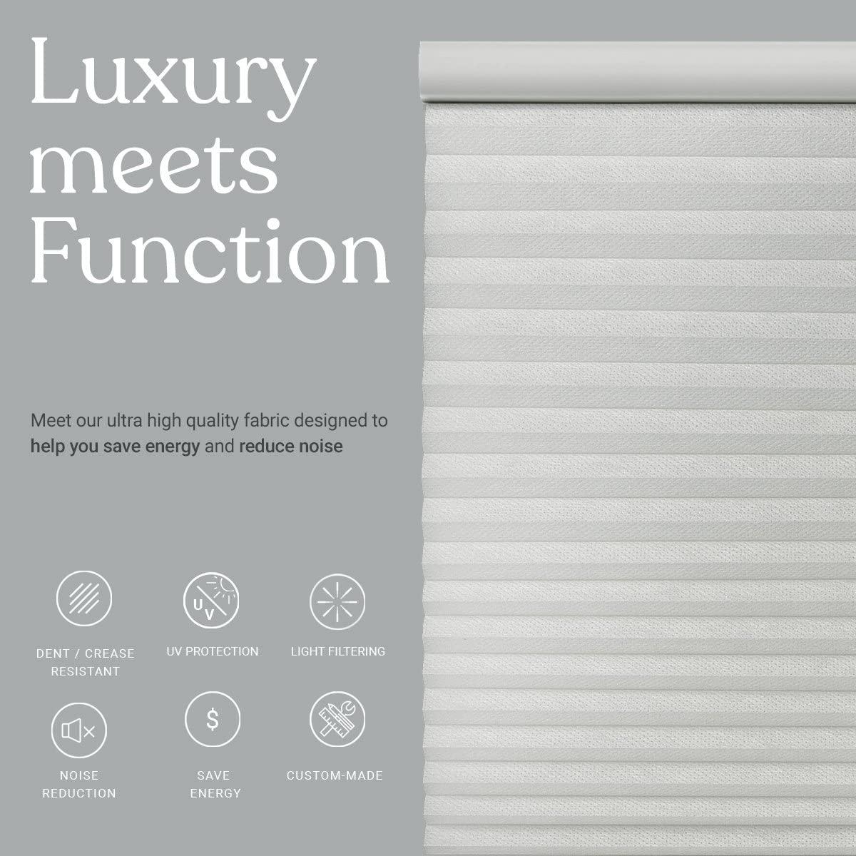 Mood MOOD Top Down Bottom Up Cellular Shades | Luxury Meets Function | Cordless, Light Filtering, Insulation, Acoustic Comfort | Honeycomb Blinds for Windows | Silver | 33.5" Width x 72" Height