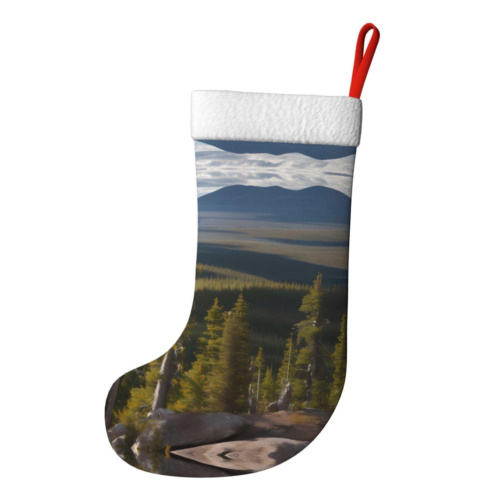 KoNsev KoNsev Moose Mountain Pine Tree Print Christmas Stockings,18 Inches Large Stocking Personalized Xmas Hanging Stocking Decorations
