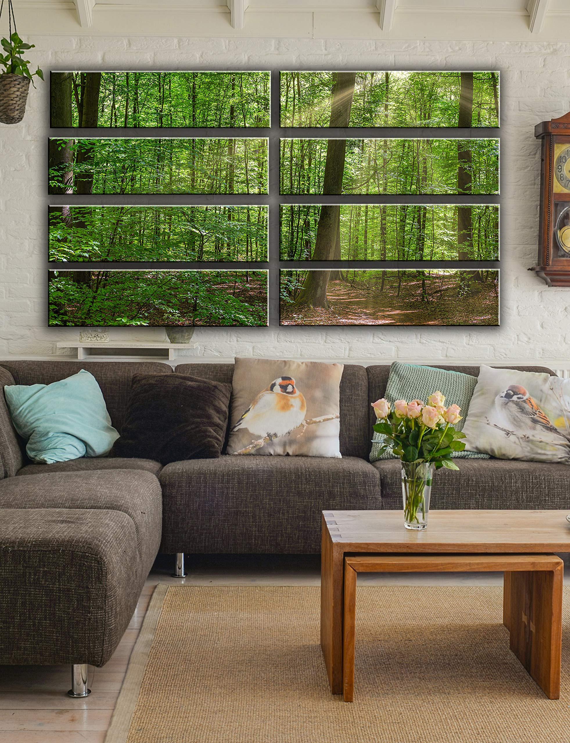 Hotel Arizona HD 8 Huge Piece Sunny Day in Forest Wall Art Decor Picture Painting Poster Print on Canvas Panels Pieces - Nature Theme Wall Decoration Set - Spring Time Hiking Wall Picture for Living Room Bedroom