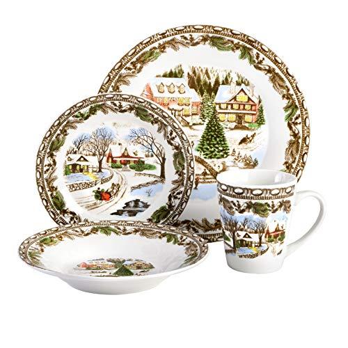 Gibson Gibson Home Christmas Toile 16 Piece Dinnerware Set, Multicolor -