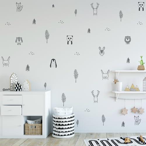 Baby RyRo London Baby RyRo London Stylish Animal Wall Decals - Charming Jungle Nursery Decor, Nordic Style Safari Wall Decals for Baby Room Decor, Black & White Jungle Wall Decals, Peel and Stick.