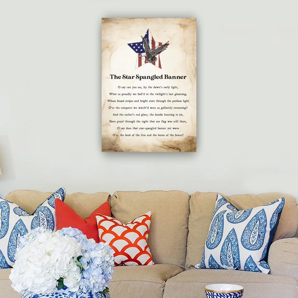 Quwinty Quwinty Star Spangled Banner Posters American National Anthem Prints Posters Wall Art Room Decorative Painting Canvas Set Modern Bedroom (12.00\'\'x18.00\'\',Unframed)