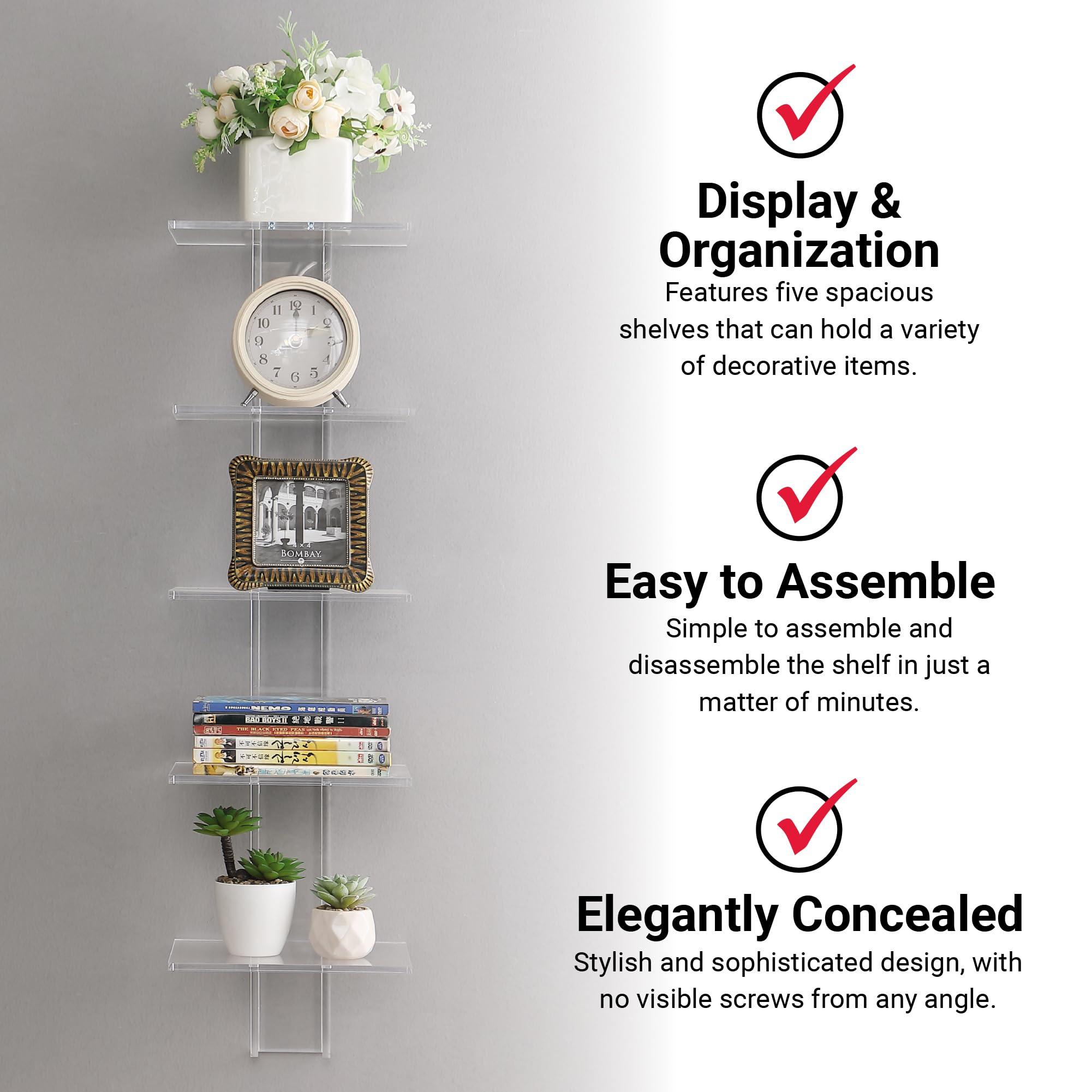 Proman Products Proman Products WM17261 Mounted Spine Bookshelf,Wall Mounted Shelves, Spine Book Tower Decor, Clear Acrylic, 8\" D x 9.5\" W x 37\" H