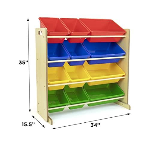 Humble Crew Humble Crew, Natural/Primary Kids\' Toy Storage Organizer with 12 Plastic Bins, 34*35*15.5inch