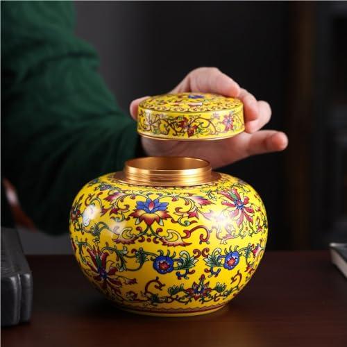 thalo Stash Jar Container Ceramic Loose Tea Storage Jar Small Alloy Lid Sealed Tea Storage Jar Enamel Color Double Jar Gift Set Customization Vintage Storage Jars(D-Single can)