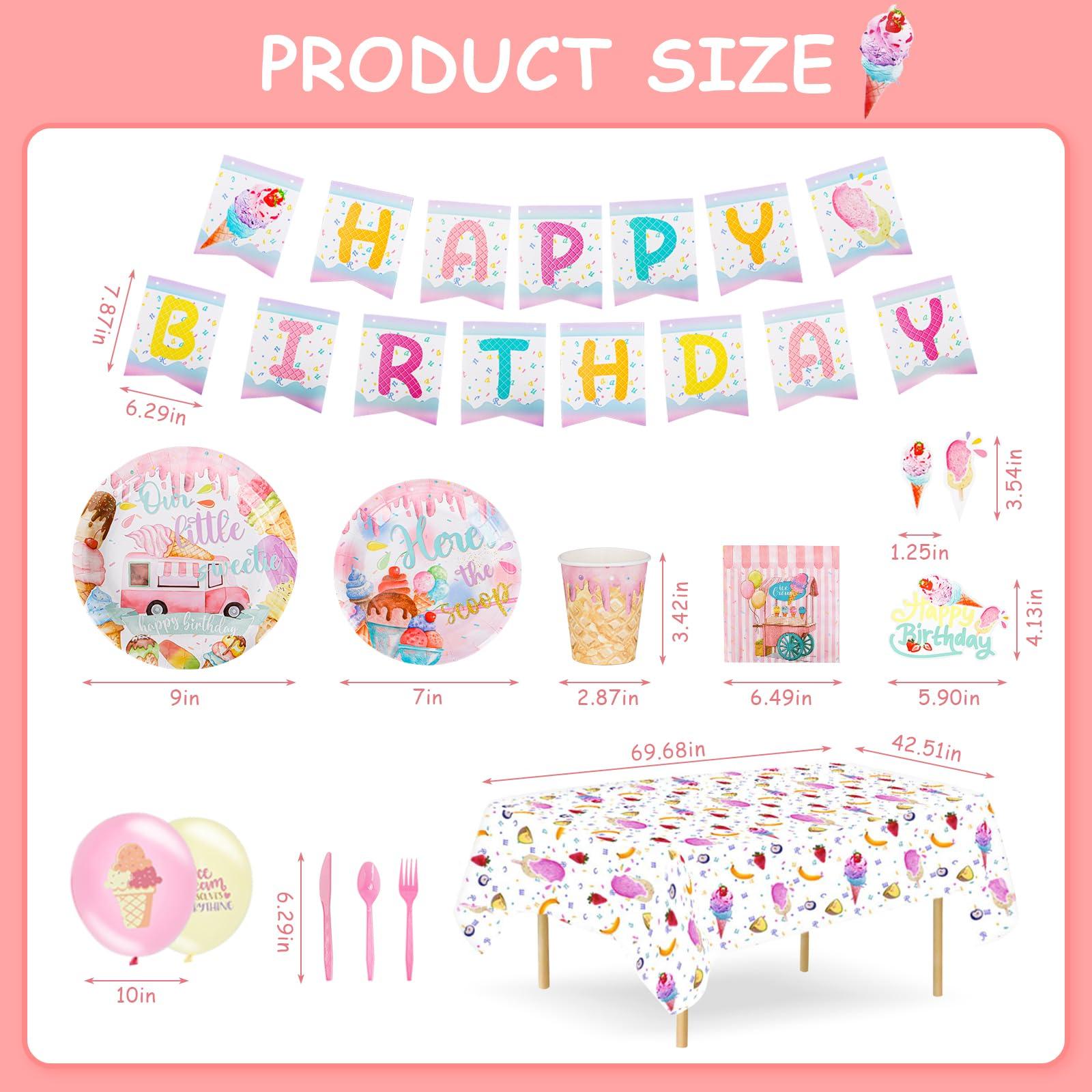 Qonmpcvu Qonmpcvu 183 PCS Ice Cream Party Decorations, Ice Cream Birthday Party Supplies, Ice Cream Party Supplies Set, Ice Cream Backdrop Tablecloth With Vibrant Paper Plates, Napkins, Cups Serve 20 Guests