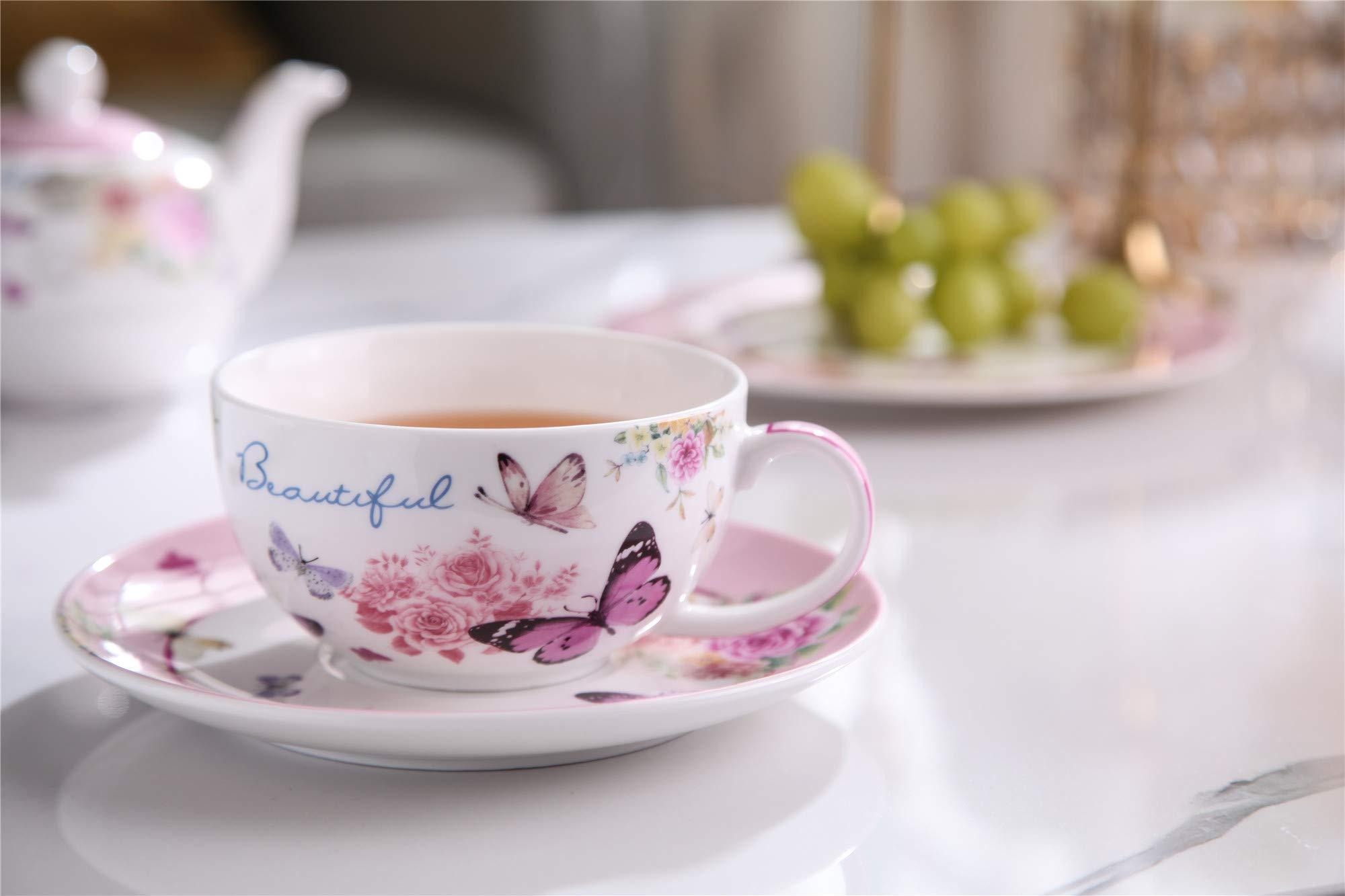 London Boutique London Boutique Tea for One Teapot Cup saucer Set Gift Box (Butterfly Rose)