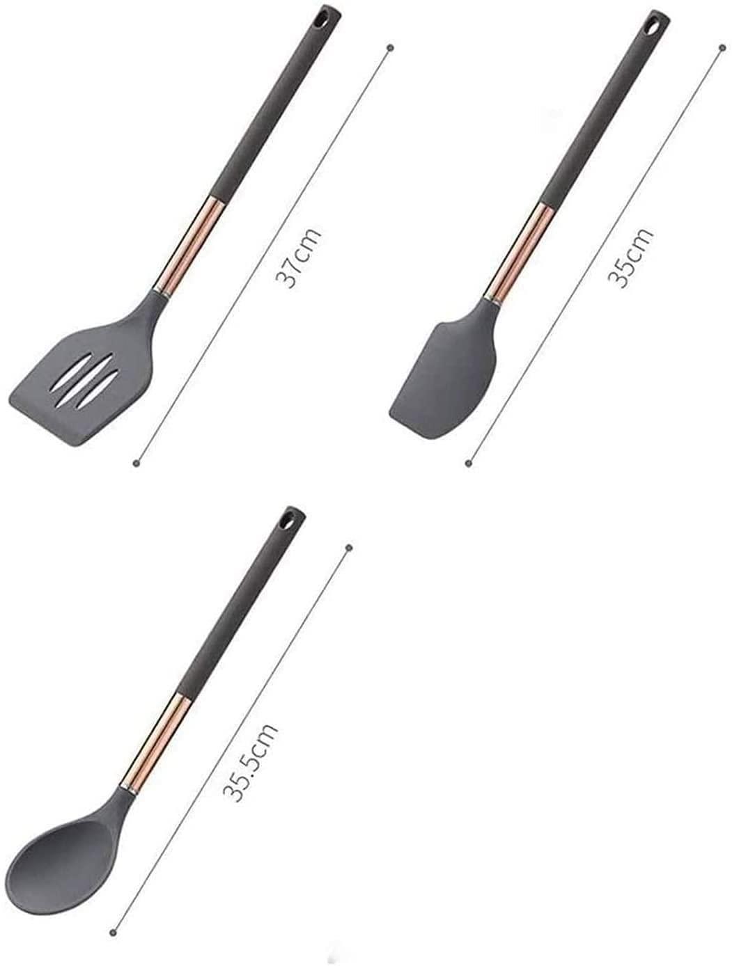SMSOM SMSOM Silicone Cooking Utensil Set, Kitchen Utensils 7 Pcs Cooking Utensils Set, Non-Stick Heat Resistant Silicone,Cookware with Stainless Steel Handle (Grey)