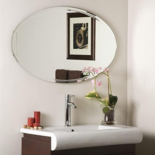 Fab Glass and Mirror Fab Glass and Mirror Oval Mirror 1" Beveled Edge - Frameless Wall Mounted Mirror with Hooks for Bathroom, Vanity Room, Bedroom, Living Room 22"x39"