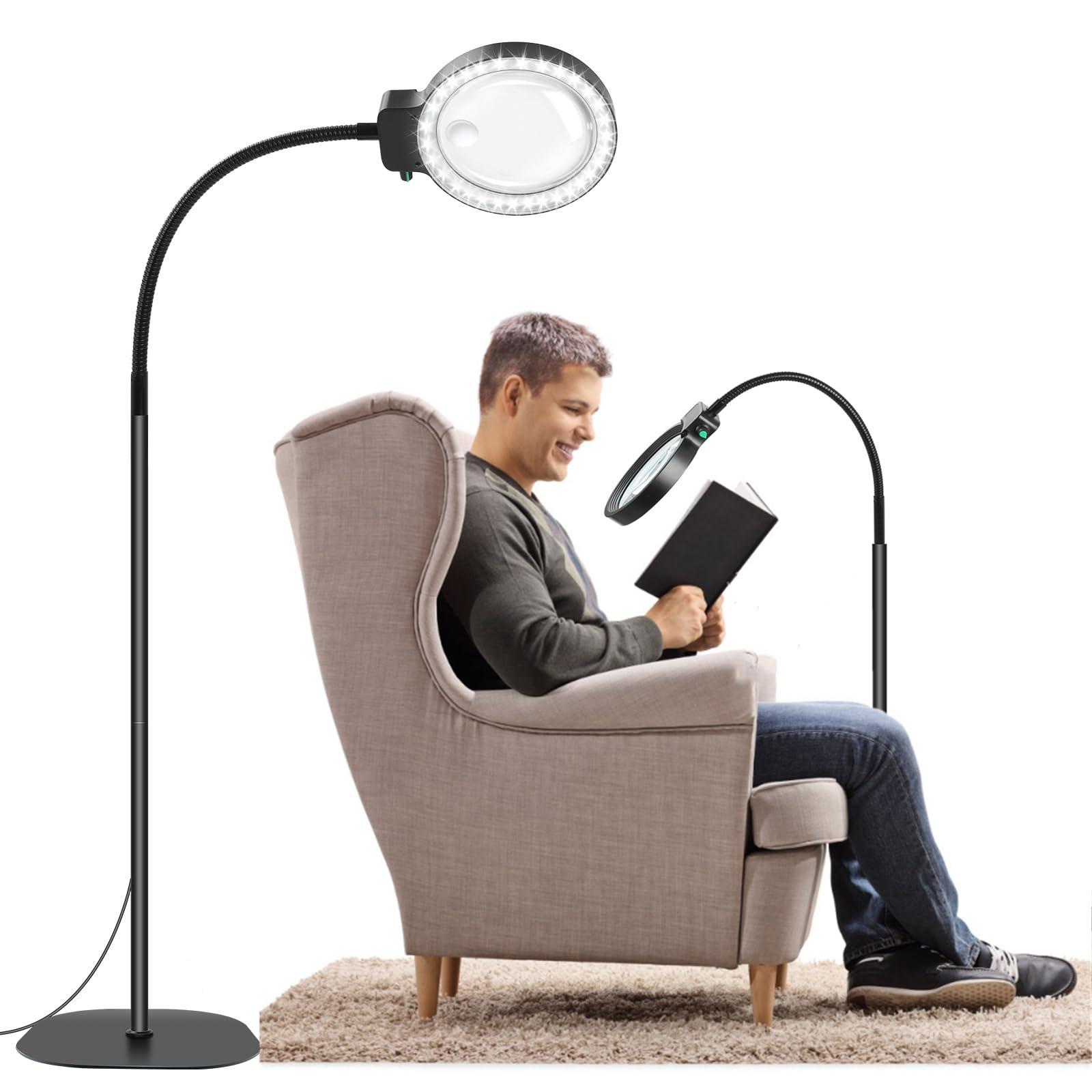 NZQXJXZ 10X 30X Large Floor Magnifying Glass with Light and Stand,36 LED Flexible Gooseneck Magnifying Lamp, Adjustable Brightness Large Lighted Magnifiers for Reading,Sewing,Crafts,Painting,DIY,Close Work