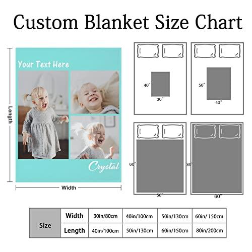 Artsadd Custom Blanket Personalized Throw Blanket with Photos Text Customized Picture Blanket for Mom Dad Family Dog Kids Adult Friends Personalized Gift for Mothers Day Fathers Day, Made in USA 50\"x60\"
