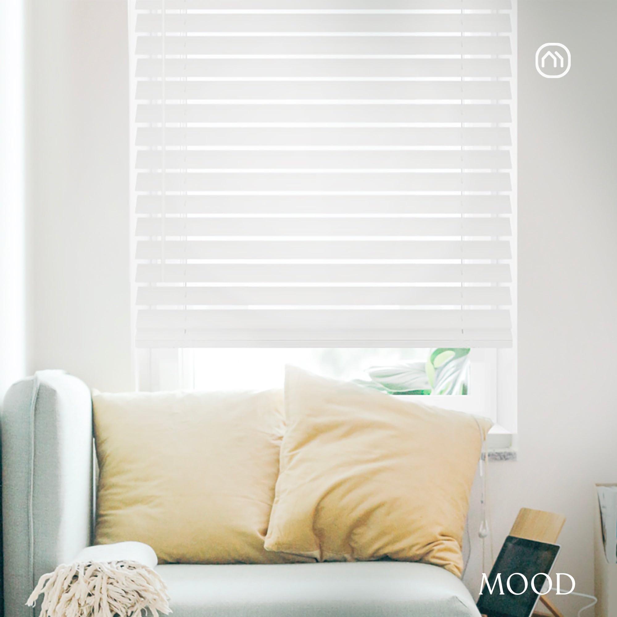 Mood MOOD Faux Wood Blinds | 44 inch Blinds for Windows | 2" Cordless Blackout Window Treatment | Premium White | 44 x 72