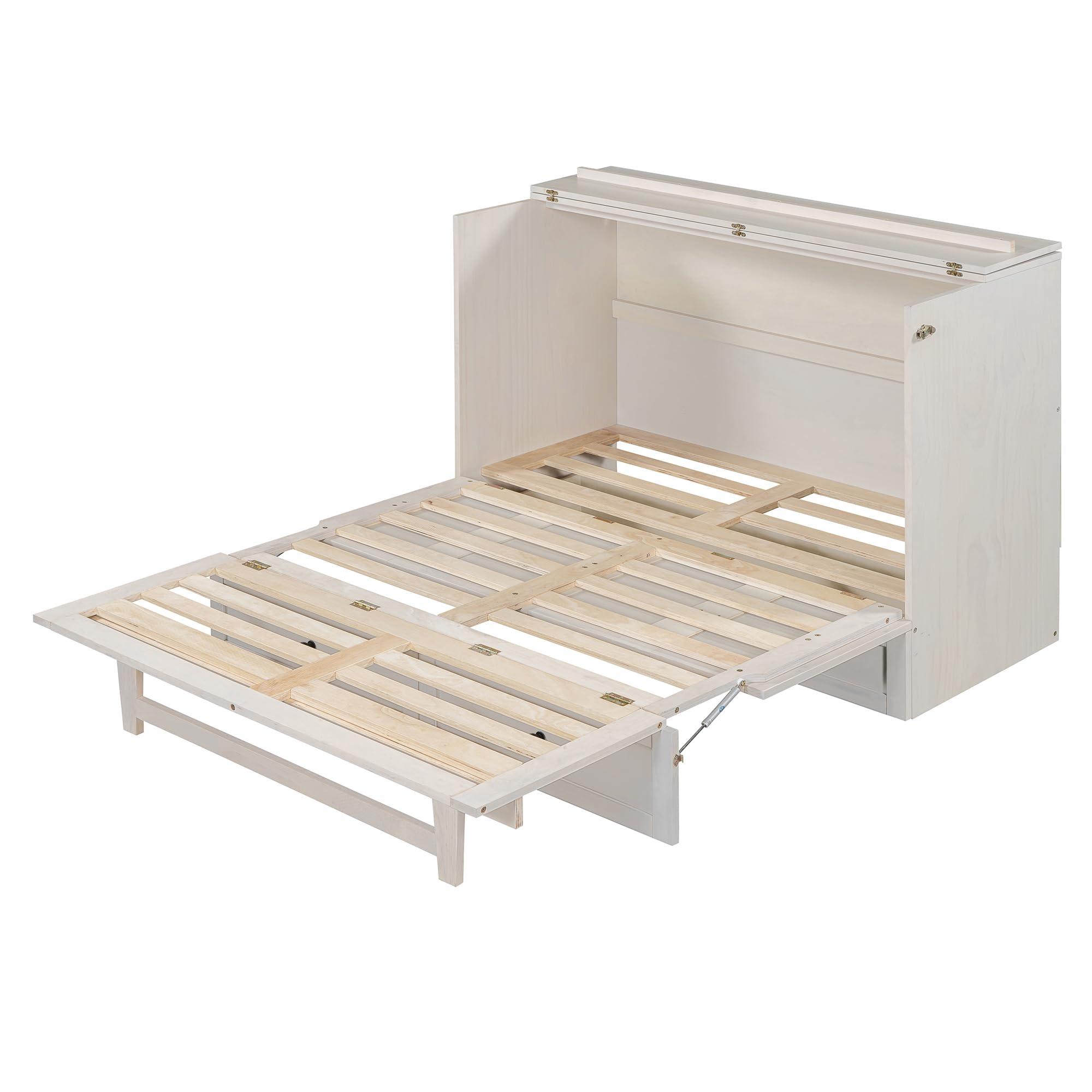 Harper & Bright Designs Harper & Bright Designs Full Size Murphy Bed, Wood Full Cabinet Bed with Large Drawers & USB Ports, Brushed White