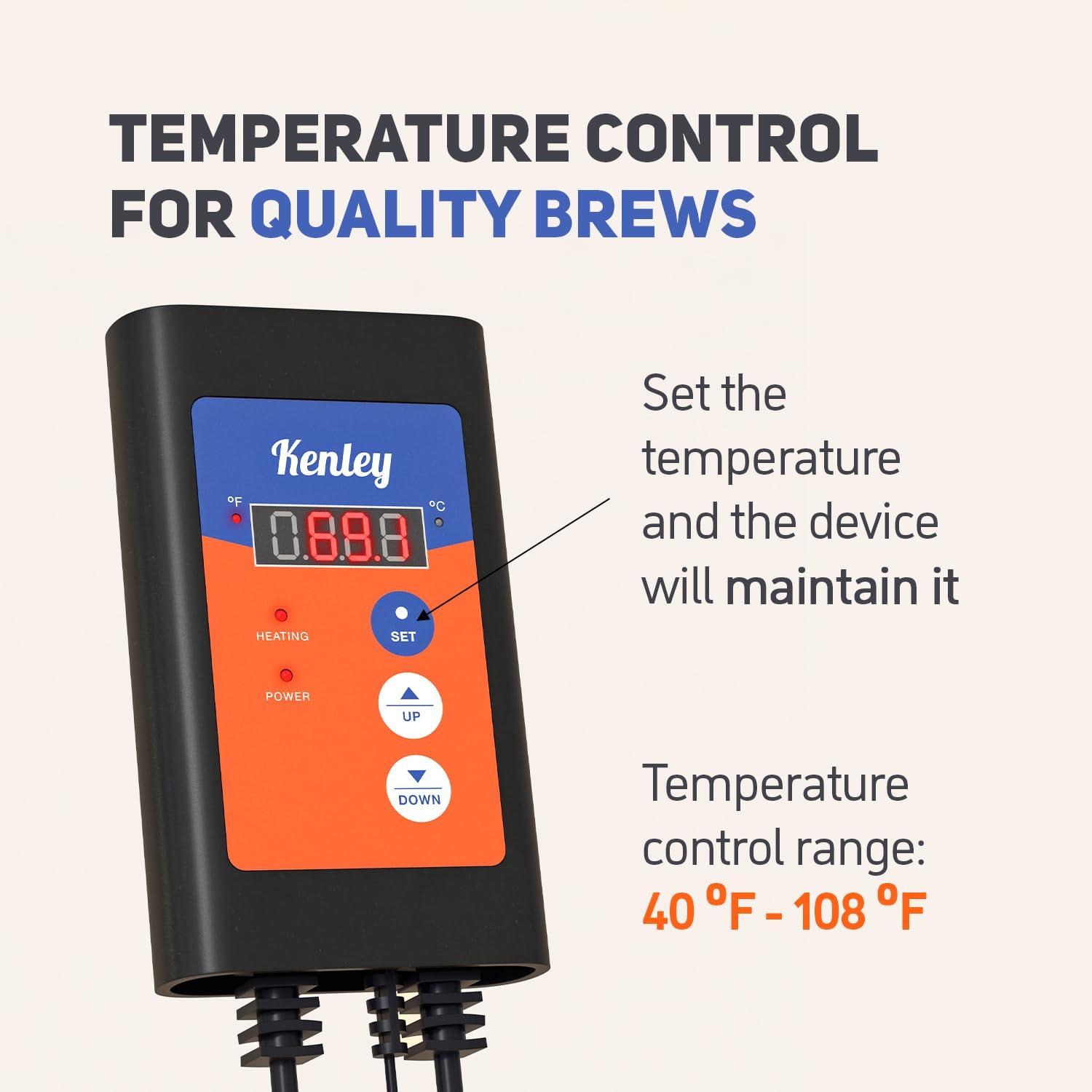 Kenley Fermentation Heater Carboy Warmer - Kombucha Heating Wrap with Thermostat for Temperature Control - Electric Heat Pad Belt for Home Fermenting & Brewing - Fits Most Fermenter Vessels 2 to 8 Gallons