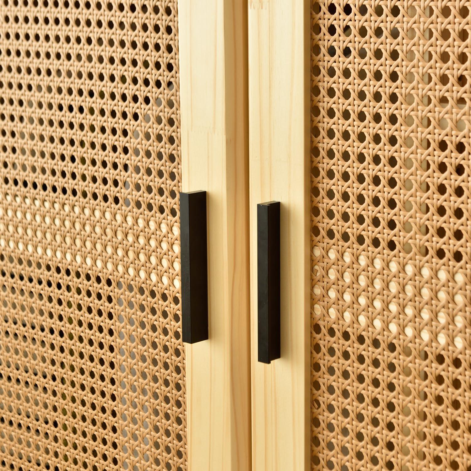 Woodpeckers Furniture And Mattress Pine Wood Closet with Rattan Doors and Two Drawers (Natural)