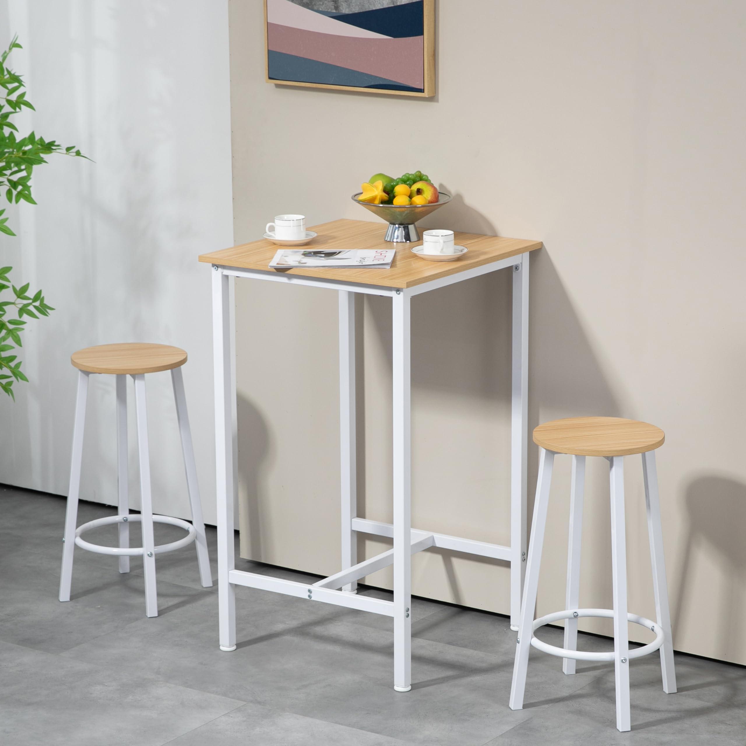 Finnhomy Finnhomy Bar Table Set, 23.6\" Pub Table High Top Table, Square Bar Height Table, Bar Table with Stools, Kitchen Table Set for 2, Industrial Breakfast for Kitchen, Living Room, Oak Beige and White