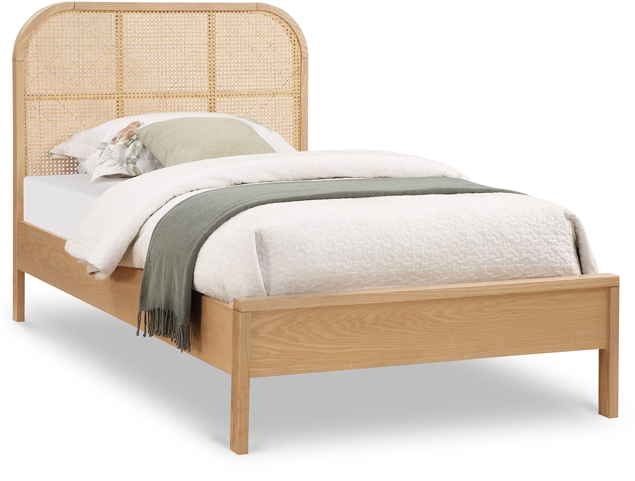 Meridian Furniture Meridian Furniture SienaNatural-T Siena Collection Mid-Century Modern Twin Bed with Solid Ash Wood, Rich Natural Finish on Ash Veneer, Natural Cane, 42\" W x 80.5\" D x 43\" H, Natural, Twin