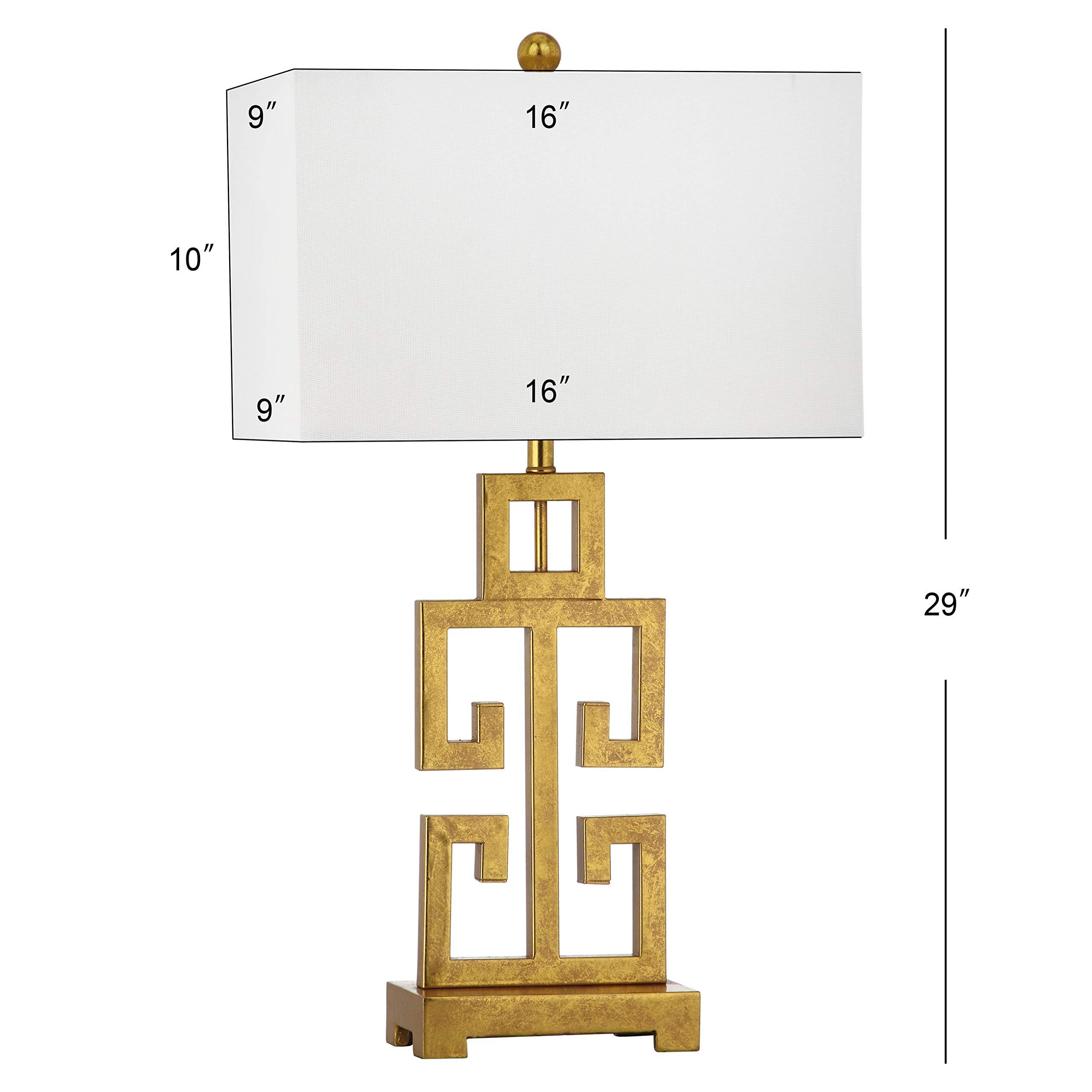 Safavieh SAFAVIEH Lighting Collection Greek Key Farmhouse Glam Antique Gold 29-inch Bedroom Living Room Home Office Desk Nightstand Table Lamp Set of 2 (LED Bulbs Included)