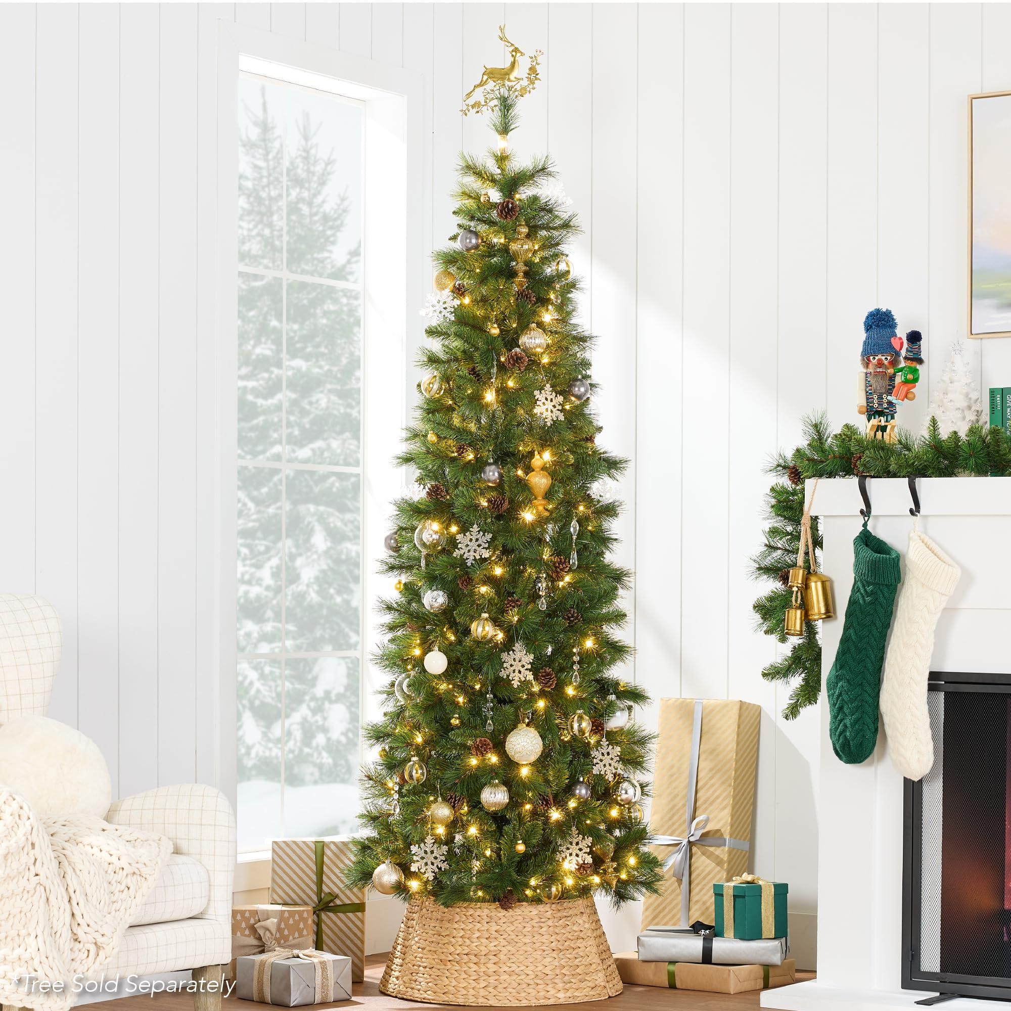 Best Choice Products Best Choice Products 24in Christmas Tree Collar, Woven Hyacinth 3-Piece Holiday Rattan Tree Skirt Accessory for Home w/Cord Cut-Out - Natural