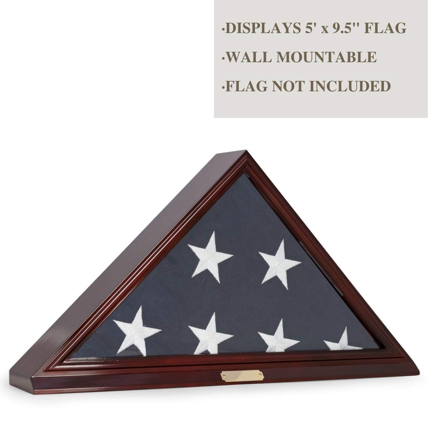 Bey-Berk Custom Personalized US Army American Flag Display Case for 5\' x 9.5\' ft Funeral or Burial Flag (Mahogany)