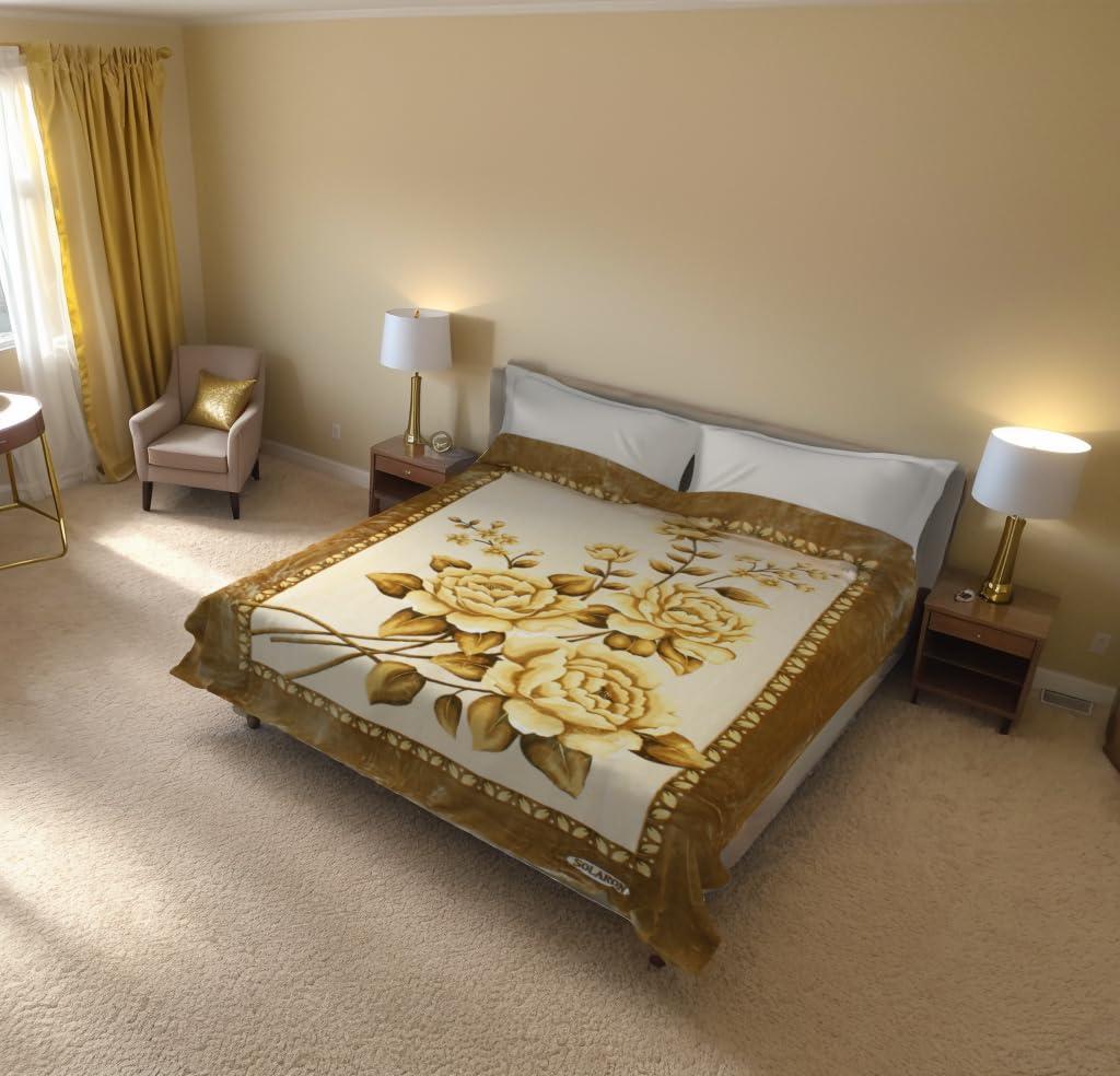 SOLARON SOLARON Original Heavy Mink Plush Korean Durable Blanket (Brown Flowers, Queen)