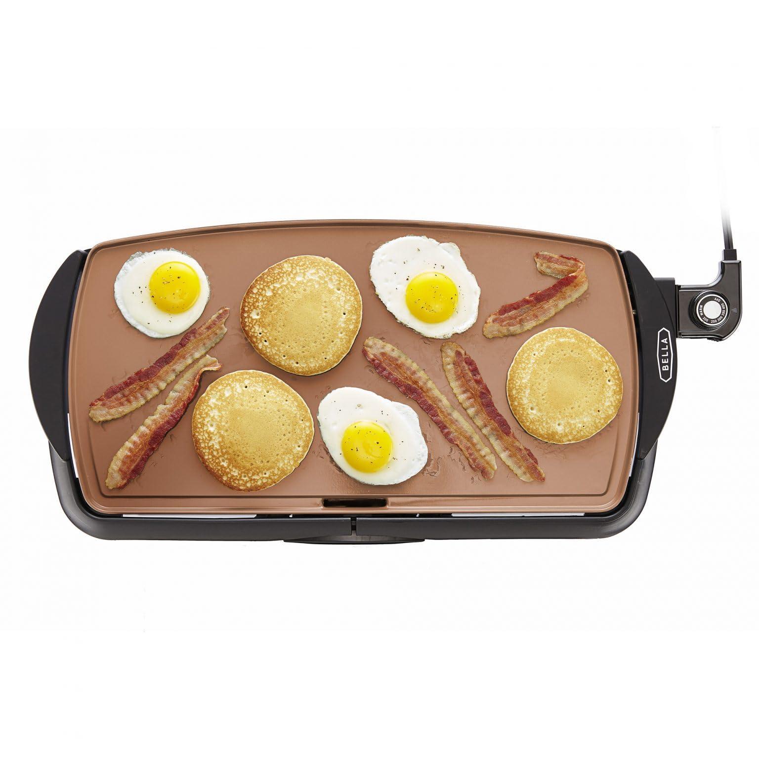 BELLA BELLA Electric Ceramic Titanium Griddle, Make 10 Eggs At Once, Healthy-Eco Non-stick Coating, Hassle-Free Clean Up, Large Submersible Cooking Surface, 10.5" x 20", Copper/Black