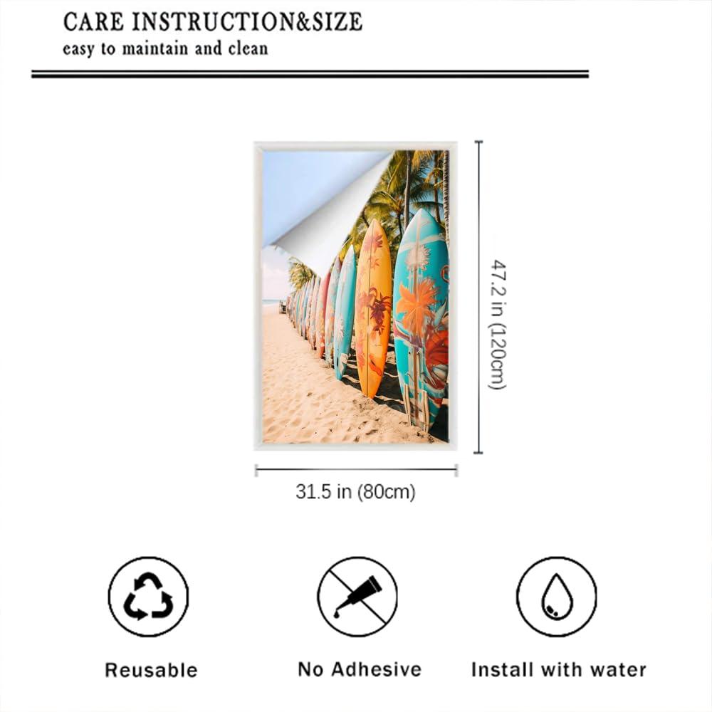 SOPIYRIO SOPIYRIO Beach Surfboards Stained Glass Window Film Tropical Palm Trees Summer View Privacy Window Film Non-Adhesive Glass Film Decorative Static Cling Film for Home Office 31.5Wx47.2L inch