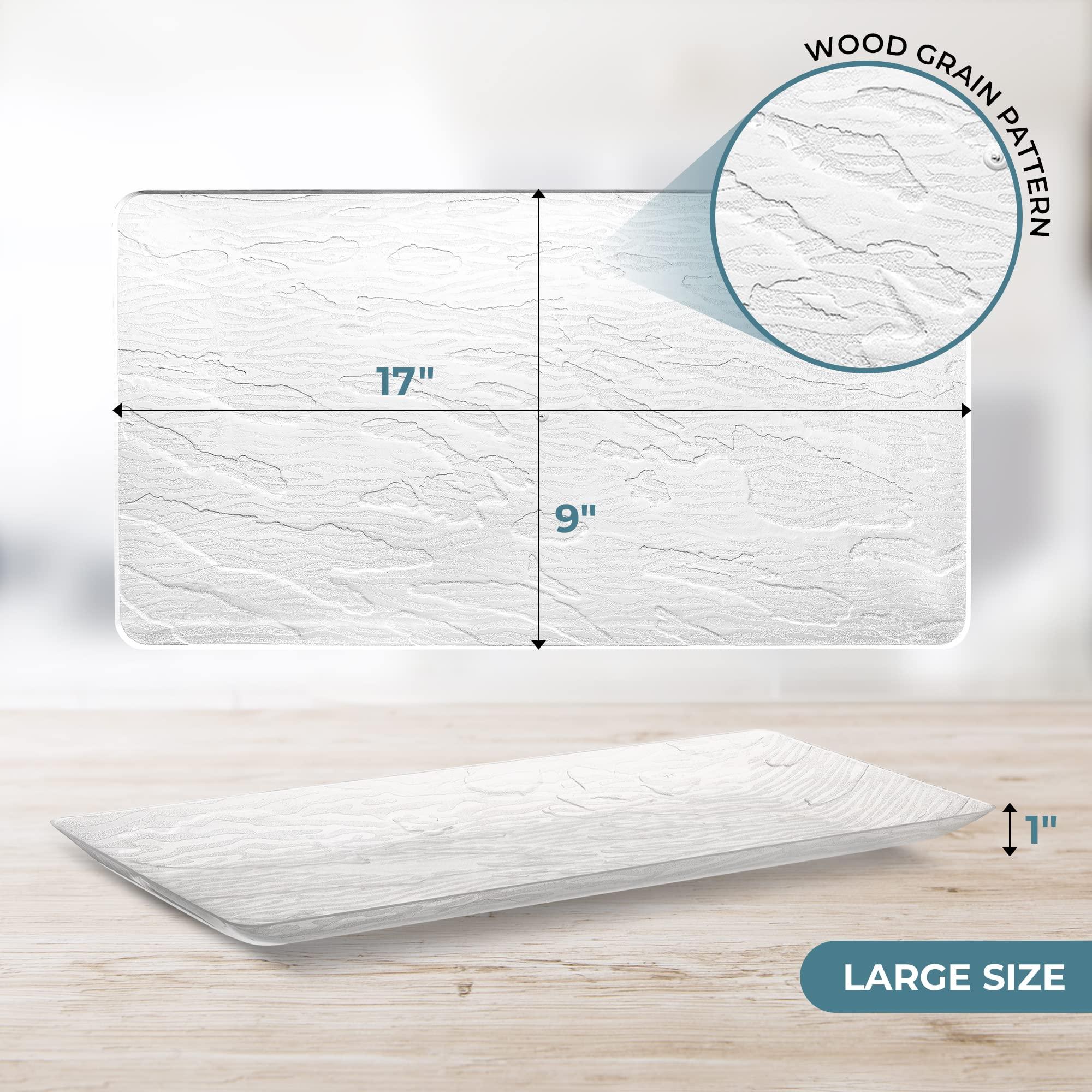 Posh Setting Posh Setting - Serving Platters and Trays, Plastic Platter Tray, Wood Pattern Clear Serving Tray, Clear Rectangular Tray, Clear Trays for Food, Stackable & Disposable Party Platters, 5 Pack - 17x9