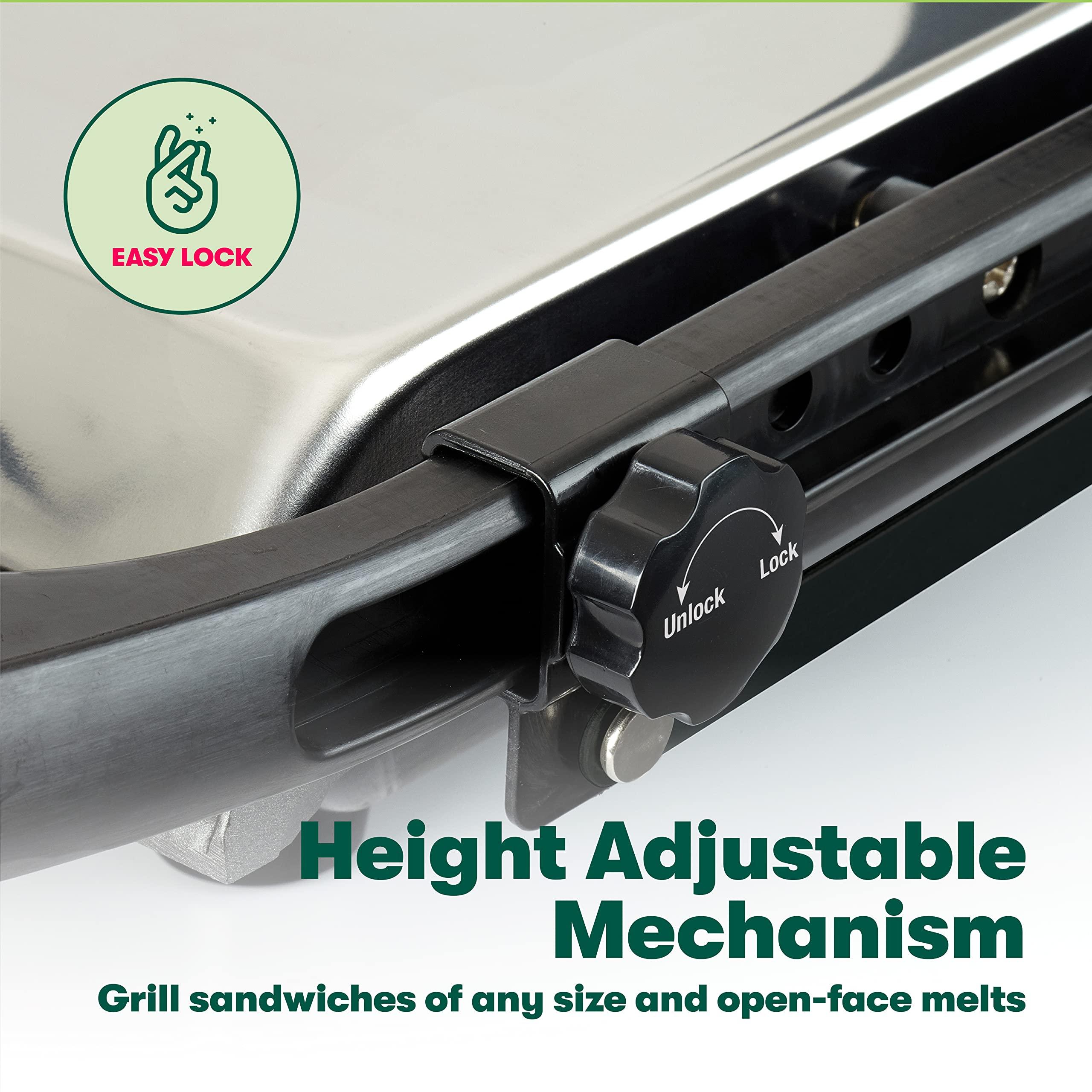 BELLA BELLA Panini Press, Sandwich Maker and Electric Indoor Grill with Double Nonstick Plates, Height Adjustable Lid and Removable Drip Tray, Stainless Steel