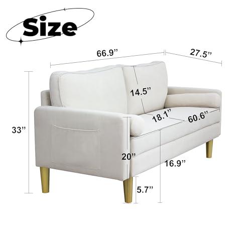 Hdxdkog Hdxdkog Linen Loveseat Sofa with Two Side Storage Pockets,Modern Small Love Seats Furniture Comfy Couch for Living Room, Upholstered 2 Seater Sofa for Small Apartment (Beige W/Side Pockets, 66.9 Inch)