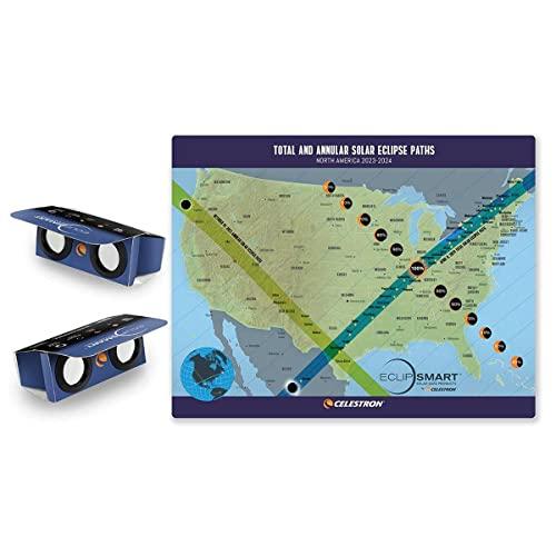 Celestron Celestron 2-Pack EclipSmart Safe Solar Power Viewers 2x Magnification Meets ISO 12312-2:2015(E) Standards Solar Safe Filter Technology Observe Eclipses & Sunspots Includes Eclipse Map